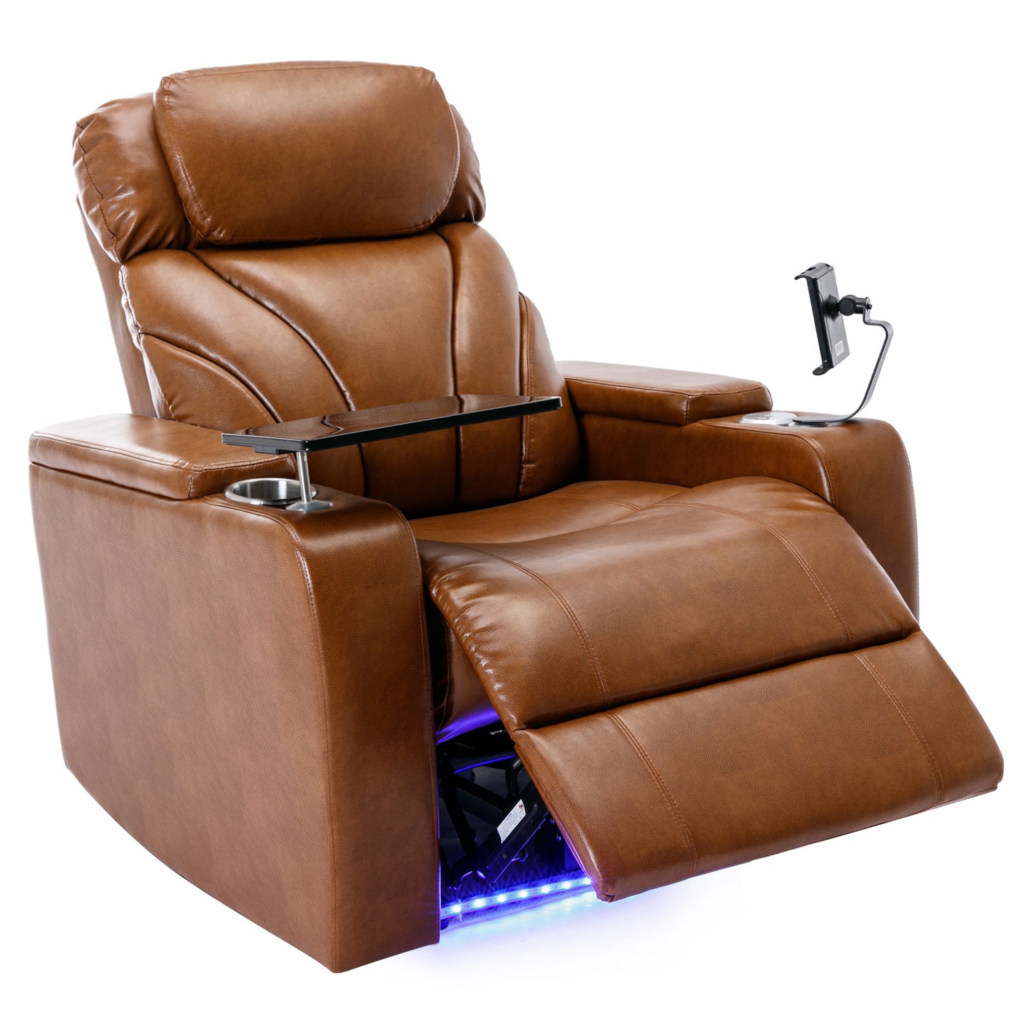 Power Motion Recliner with USB Charging Port and Hidden Arm Storage, Home Theater Seating with Convenient Cup Holder Design ,and stereo(Light  Brown)