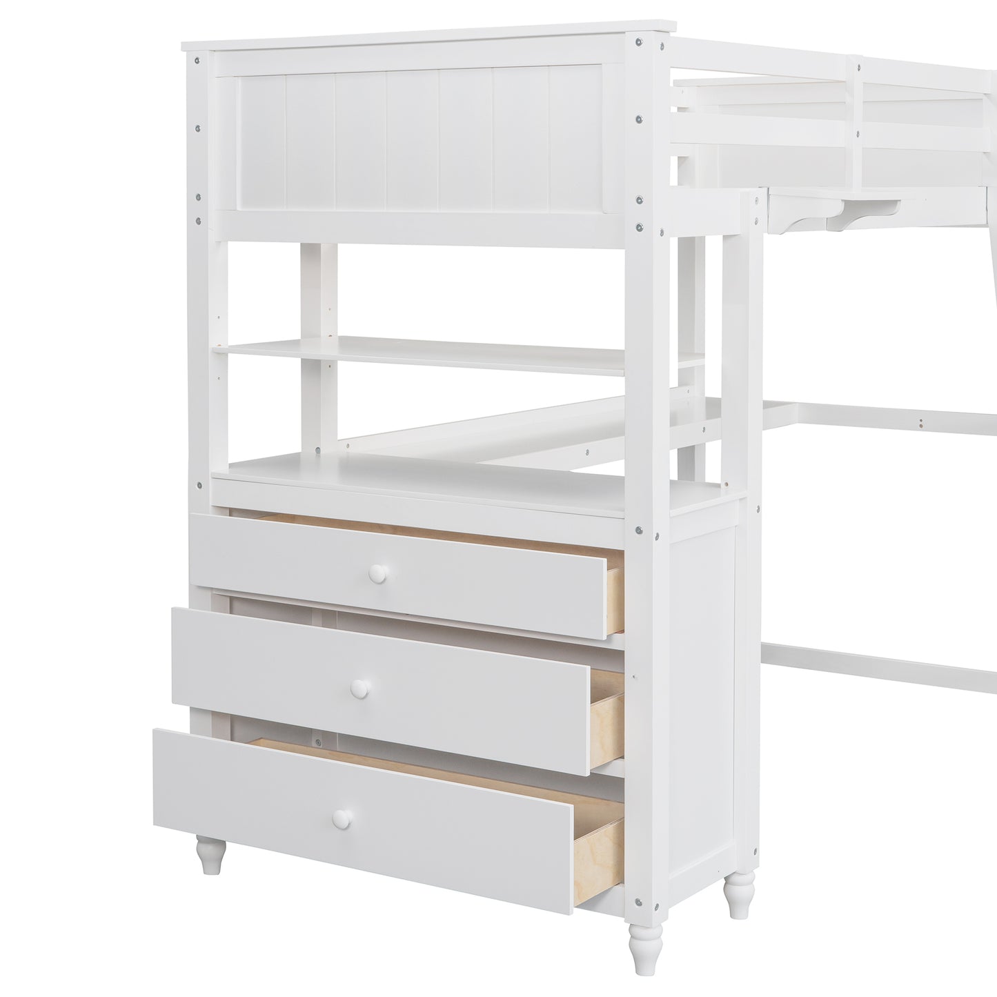 Twin size Loft Bed with Drawers and Desk, Wooden Loft Bed with Shelves - White(OLD SKU: LP000530AAK)