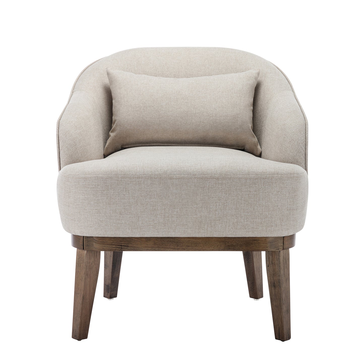 Modern Mid-Century Armchair Accent Chair with Pillow and Solid Wood leg, Beige
