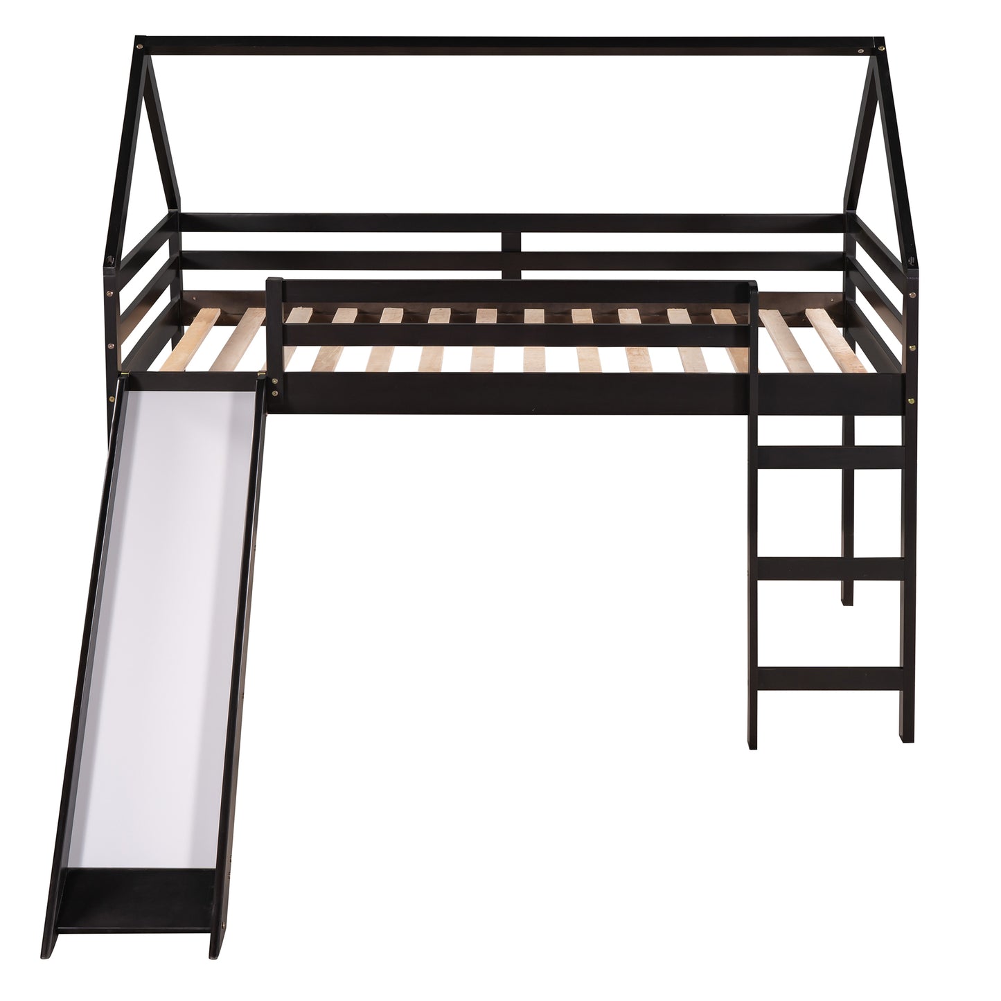 Twin Size Loft Bed with Slide, House Bed with Slide,Espresso(OLD SKU :WF281158AAP)
