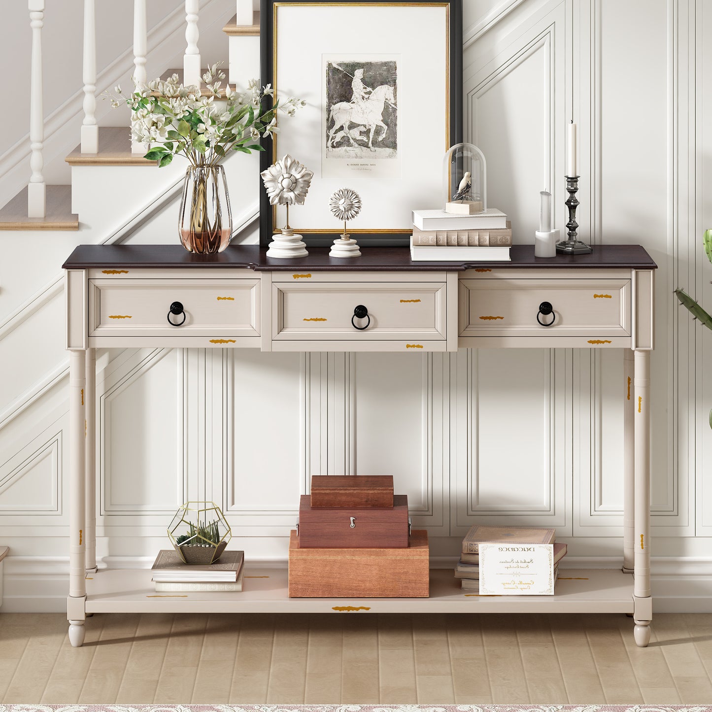 TREXM Console Table Sofa Table with Drawers for Entryway with Projecting Drawers and Long Shelf (Beige, OLD SKU: WF189574AAD)