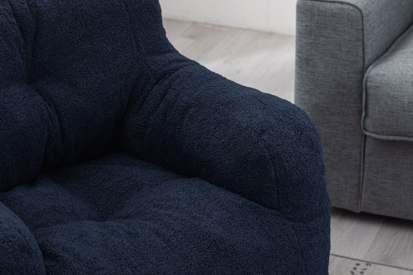 010-Soft Teddy Fabric Tufted Foam Bean Bag Chair With Teddy Fabric Dark Blue