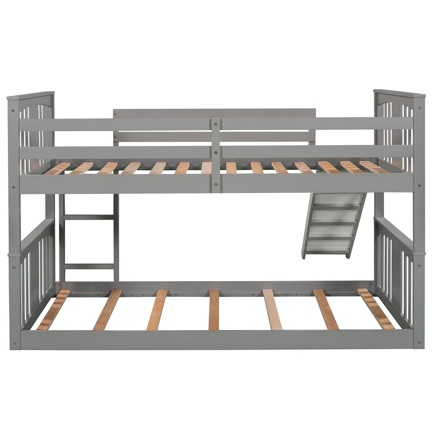 Twin Over Twin Bunk Bed with Slide and Ladder, Gray (Old SKU：LP000108AAE)