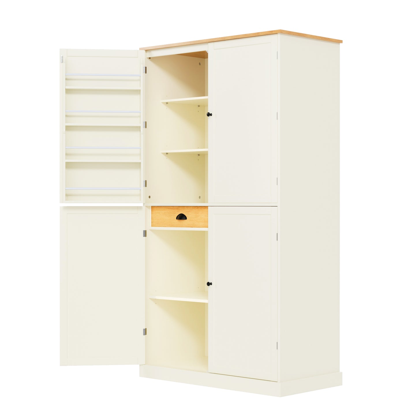 [Assembly Video Provided]TOPMAX 40.2x20x71.3inch High Freestanding Kitchen Pantry Large Cupboard Storage Cabinet with 2 Drawers, 2 Adjustable Shelves, 8 Door Shelves for Kitchen, Dining Room,Cream