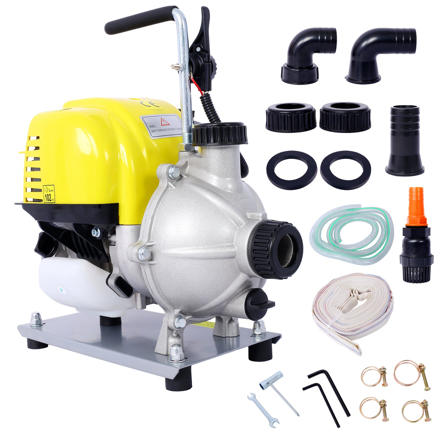 38CC 4 Stroke Gasoline Water Pump 1.5Inch Portable Gas Powered Transfer Pump Commercial Engine Water Pump for Flood Landscaping or Gardening Irrigation 8500r/min,10FT x 1"Suction 1.5"  lay flat hose