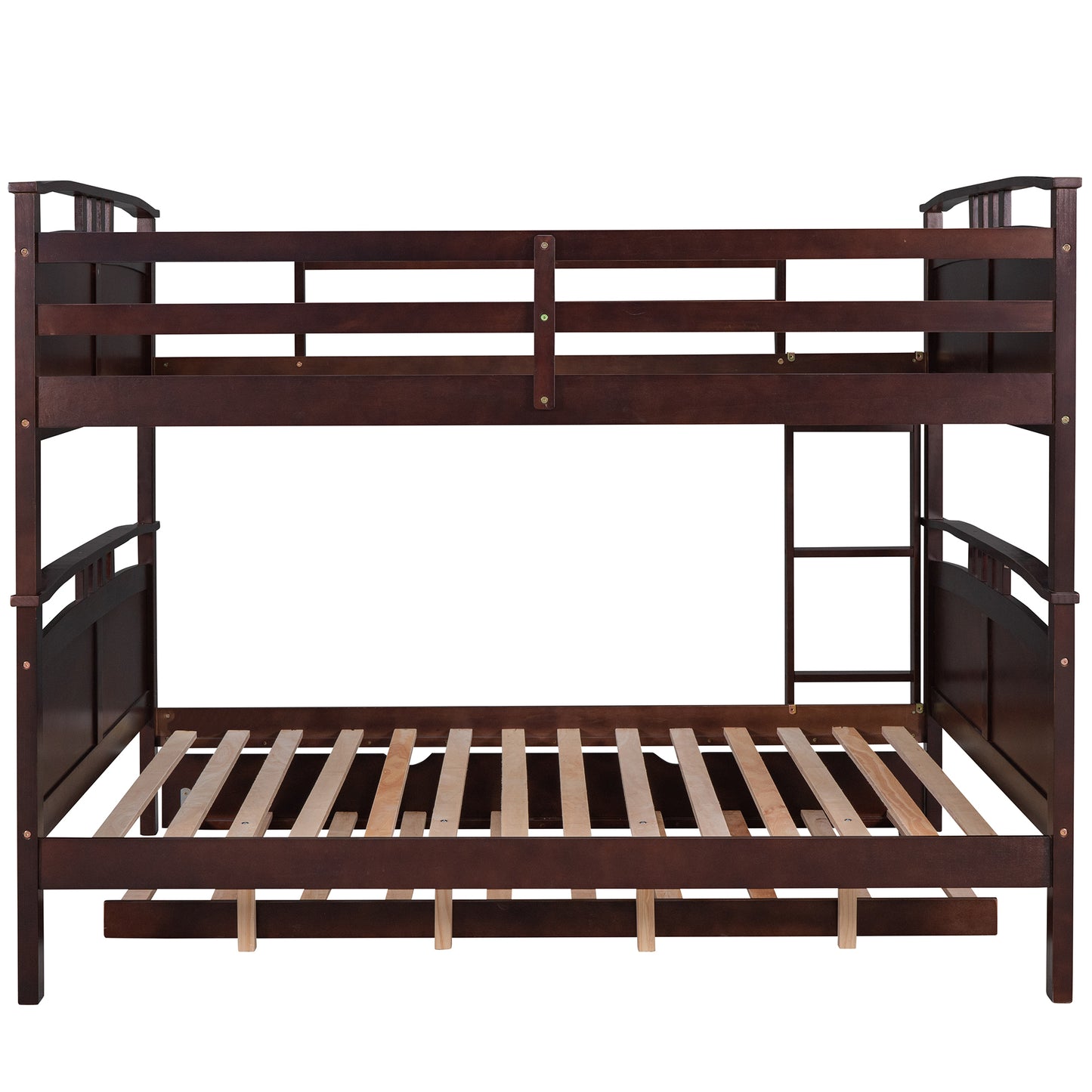 Full-Over-Full Bunk Bed with Twin size Trundle , Separable Bunk Bed for Bedroom - Espresso