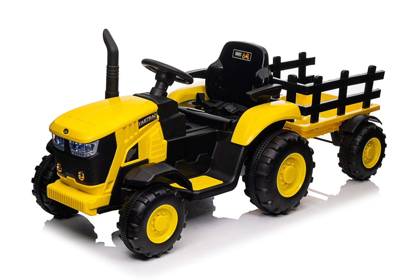 Ride on Tractor, 12 V Battery Powered Electric Vehicle Toy w/Remote Control,music, LED Lights, Removable trailer bucket, Safety Belt