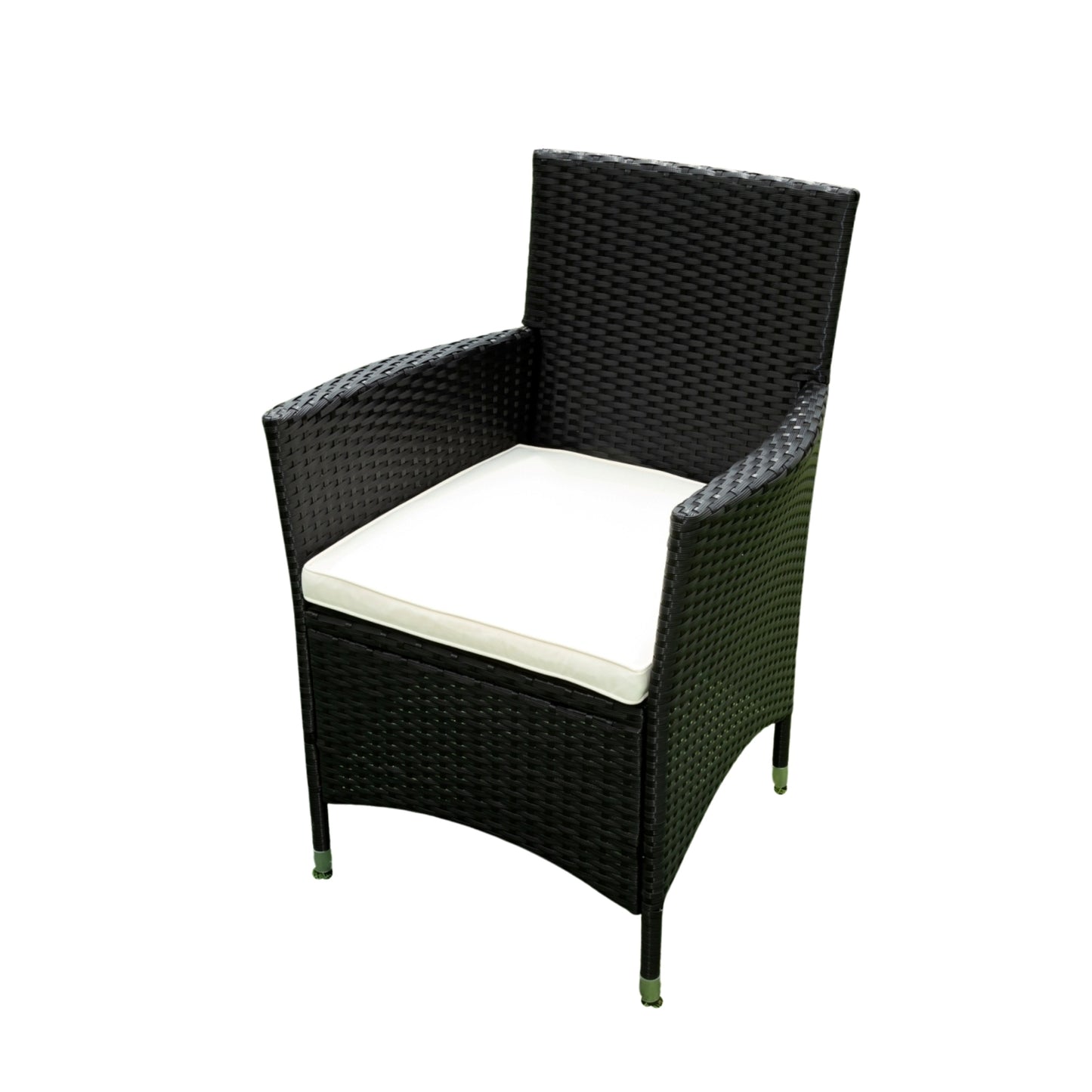 EELIFEE 5 piece Outdoor Patio Wicker Dining Set Patio Wicker Furniture Dining Set w/Acacia Wood Top Black Wicker + Creme Cushion