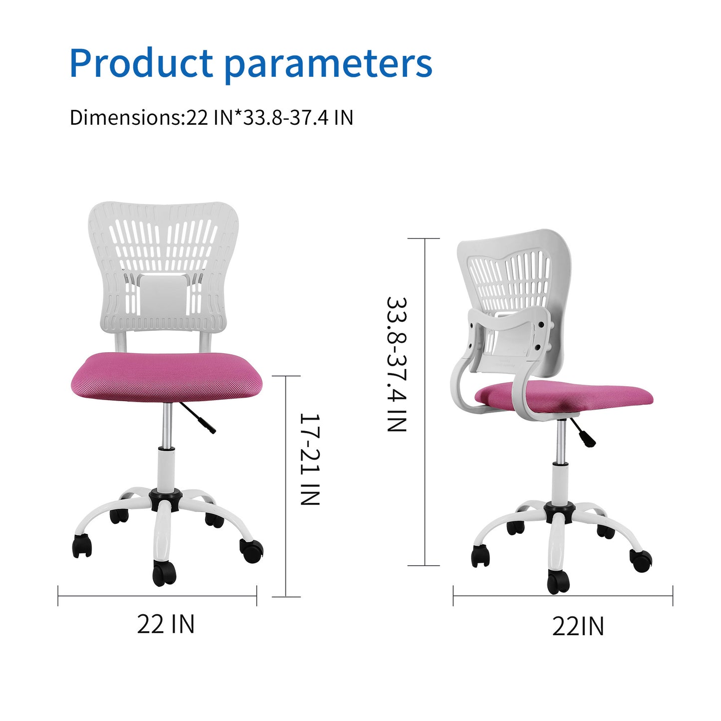Home Office Chair Ergonomic Desk Chair Mesh Computer Adjustable Height Seat 360° Swivel Gaming Armless Chair-White