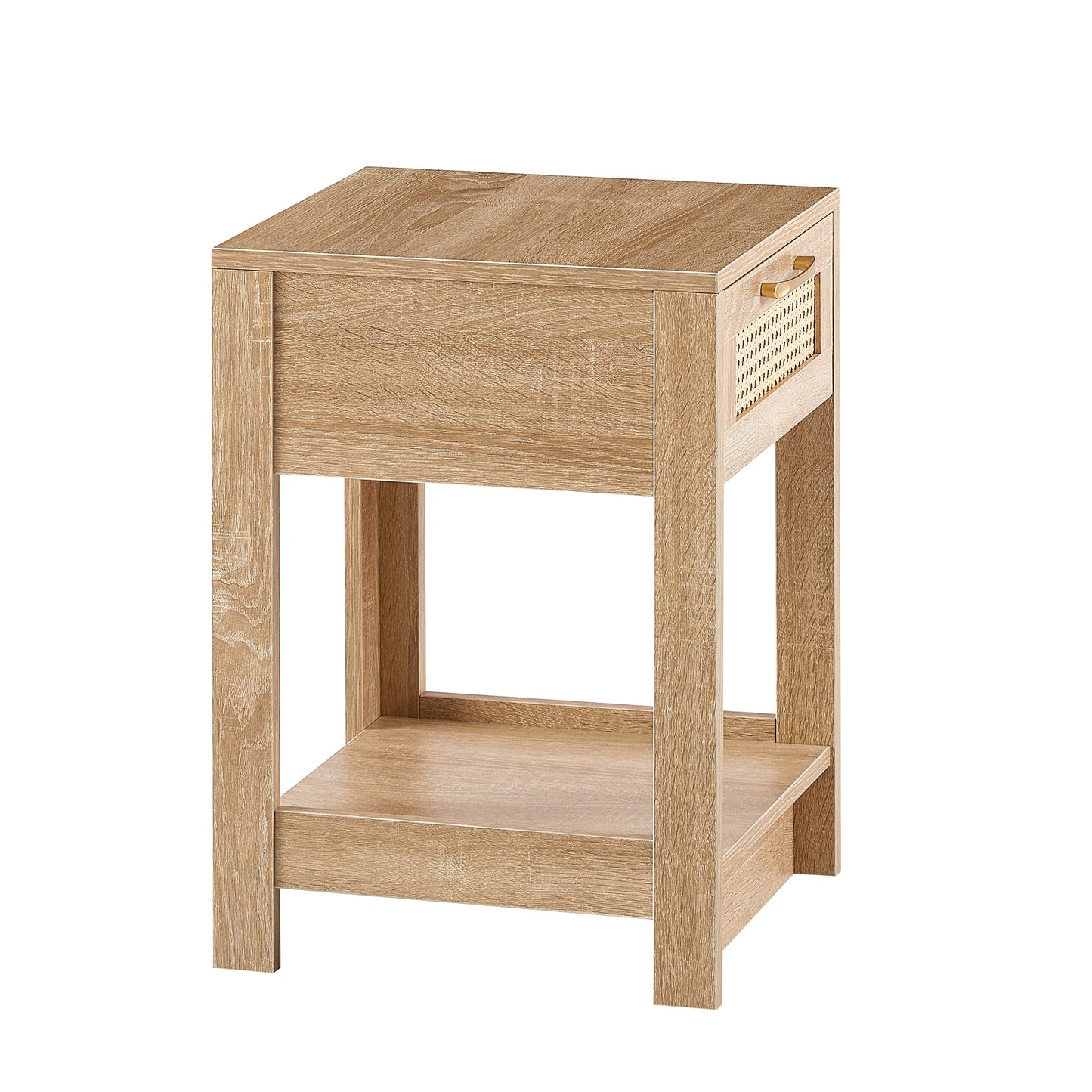 15.75" Rattan End table with  drawer, Modern nightstand, side table for living room, bedroom,natural