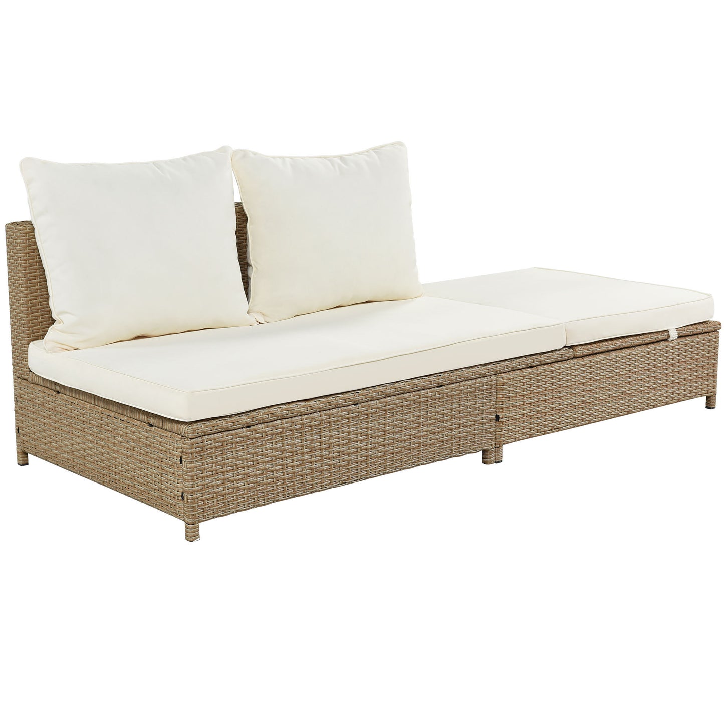 TOPMAX Patio 3-Piece Rattan Sofa Set All Weather PE Wicker Sectional Set with Adjustable Chaise Lounge Frame and Tempered Glass Table, Natural Brown