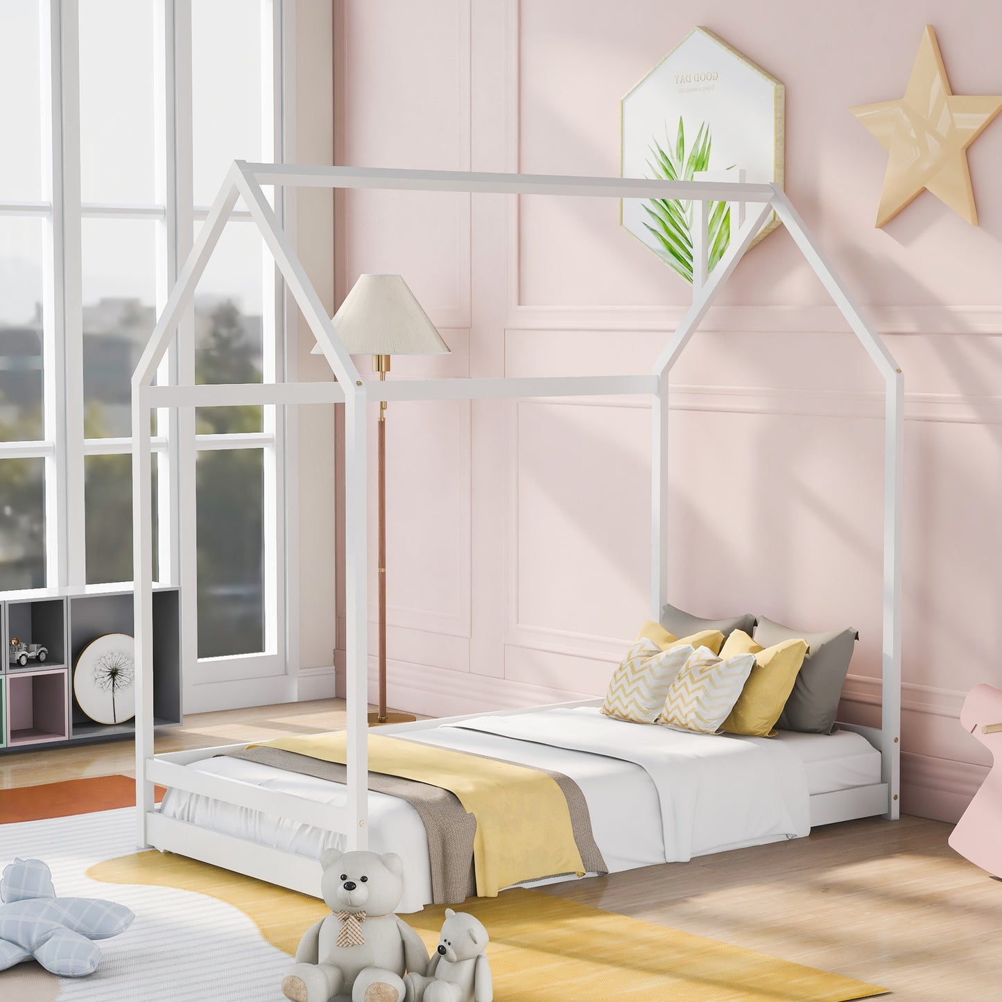 Twin Size House Bed Wood Bed, White(OLD SKU:WF281435AAK)