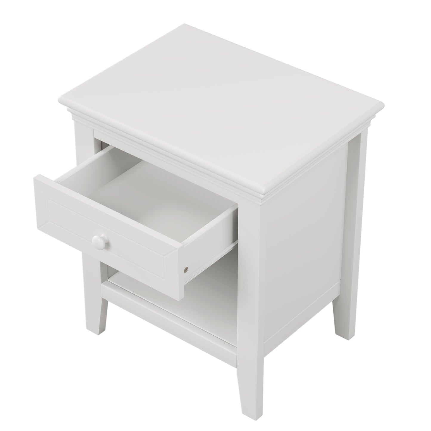 4 Pieces Traditional Concise Style White Bedroom Sets, Nightstand+ Dresser+ Mirror+King Bed