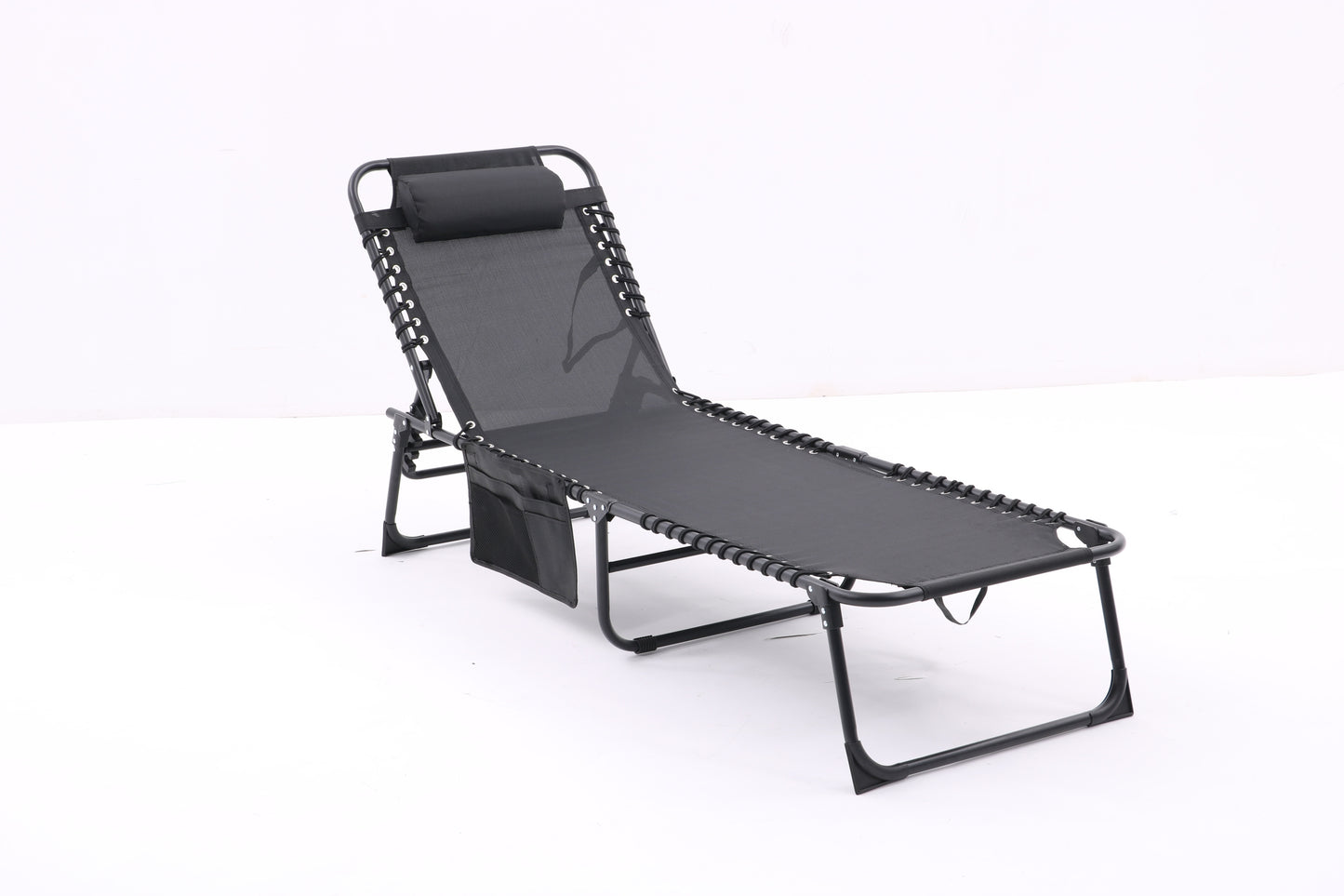 Folding Textilene Waterproof Patio Chaise Lounge Chair,Outdoor Adjustable and Reclining Tanning Chair with Pillow and Side Pocket for Lawn,Beach,Pool,Portable Camping and Sunbathing(2 Pieces,Black)