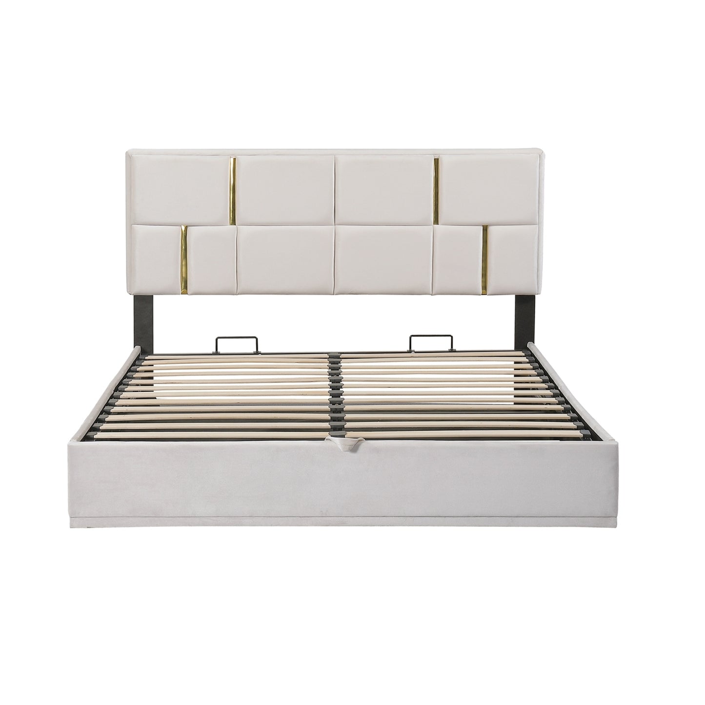 Queen Size Upholstered Platform Bed with Hydraulic Storage System,No Box Spring Needed,Beige