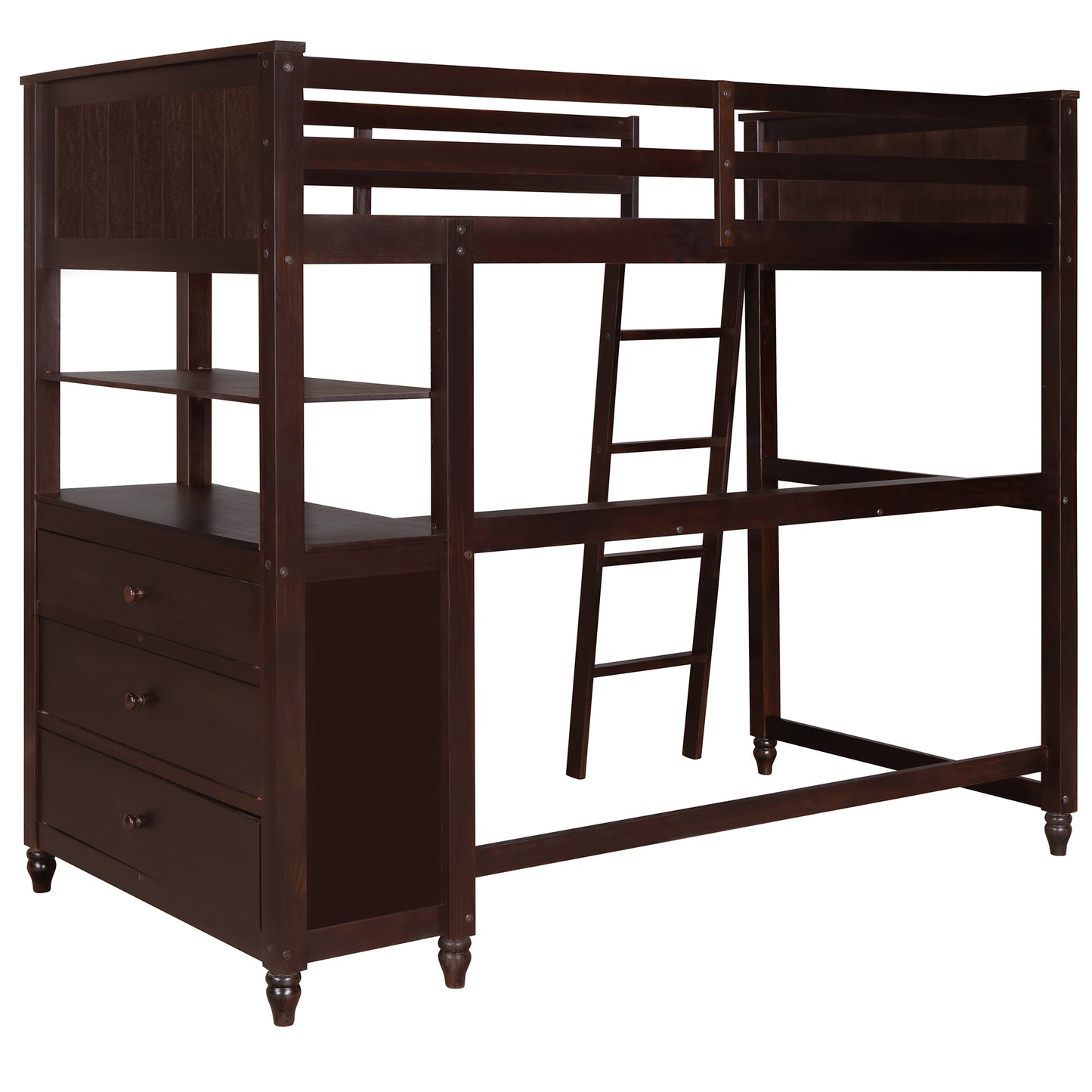 Twin size Loft Bed with Drawers and Desk, Wooden Loft Bed with Shelves - Espresso(OLD SKU: LP000530AAP)