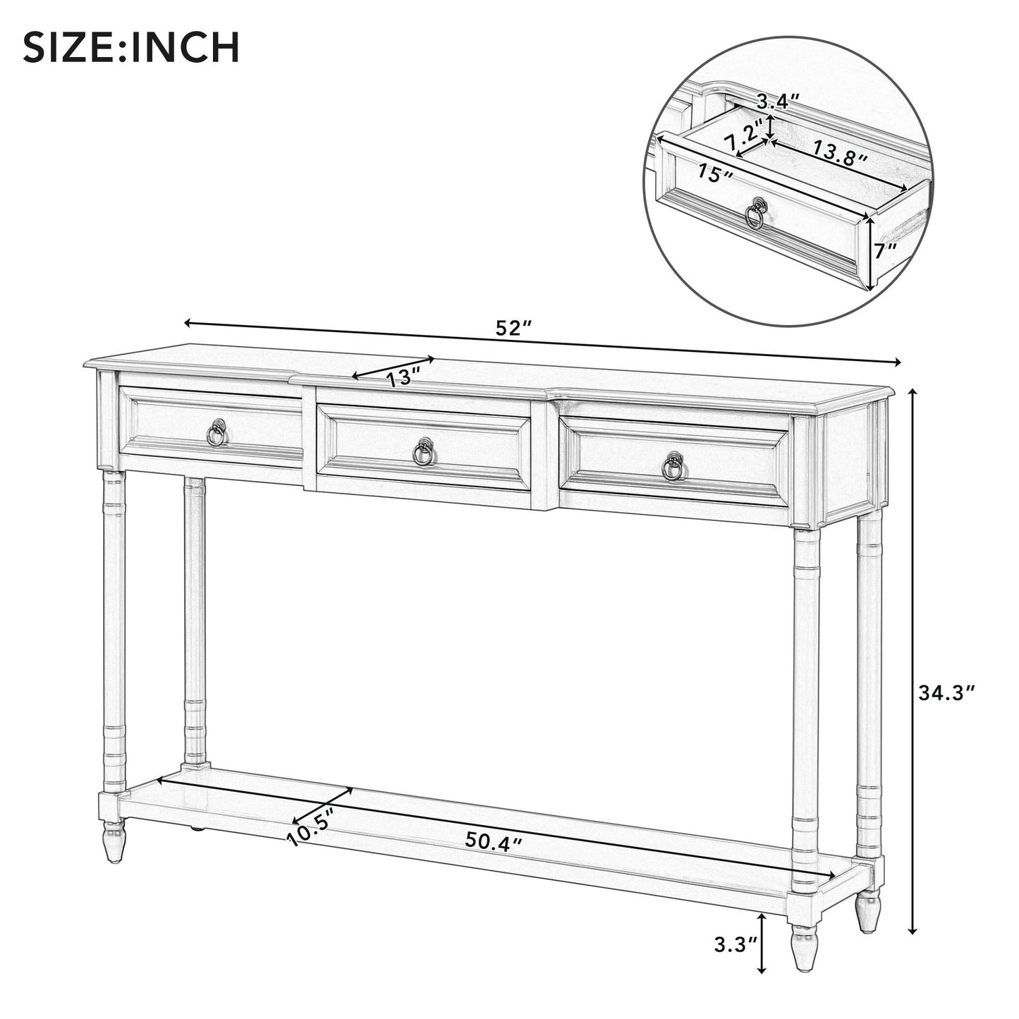 TREXM Console Table Sofa Table with Drawers for Entryway with Projecting Drawers and Long Shelf (Beige, OLD SKU: WF189574AAD)