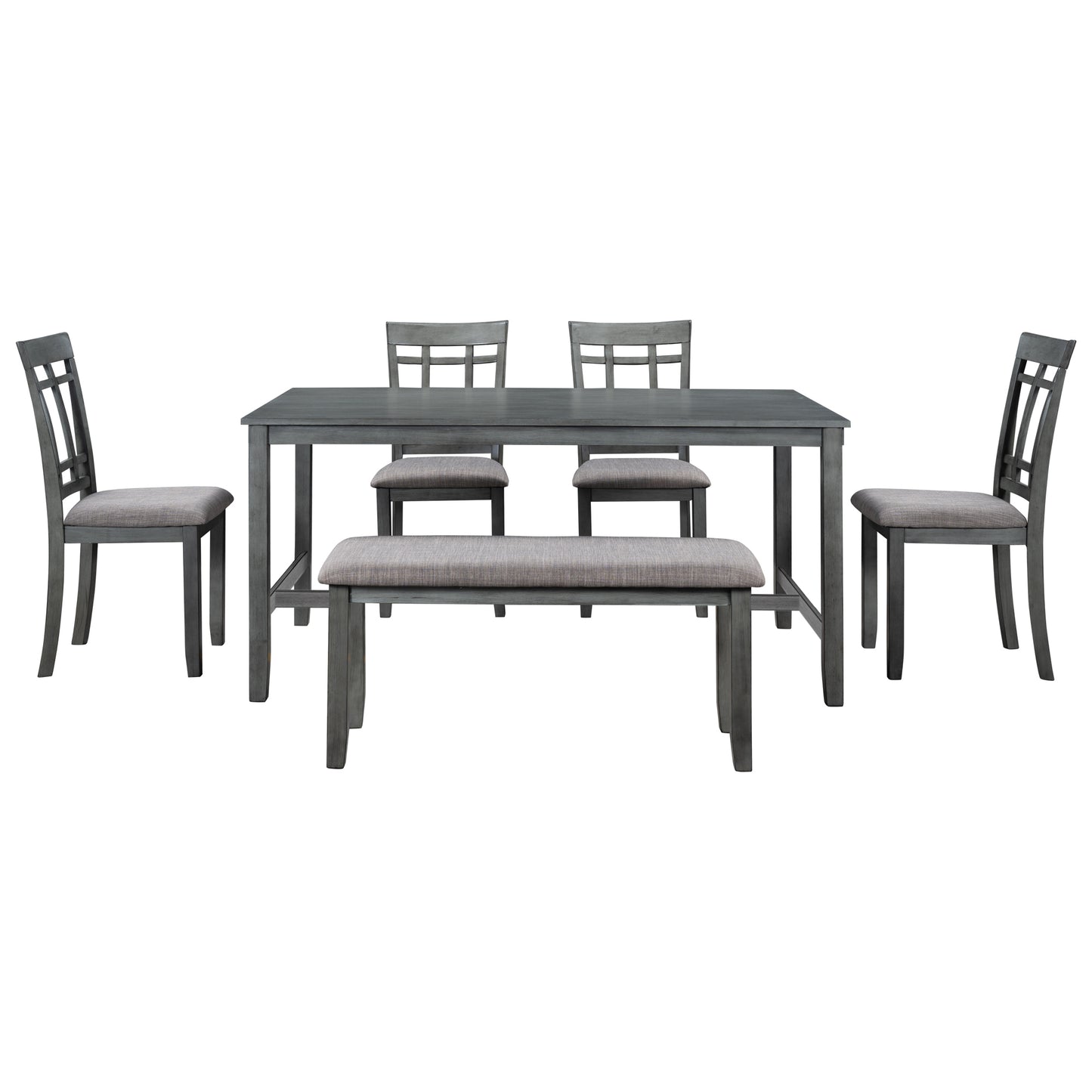 TOPMAX 6 Piece Wooden Dining Table set, Kitchen Table set with 4 Chairs and Bench, Farmhouse Rustic Style,Gray