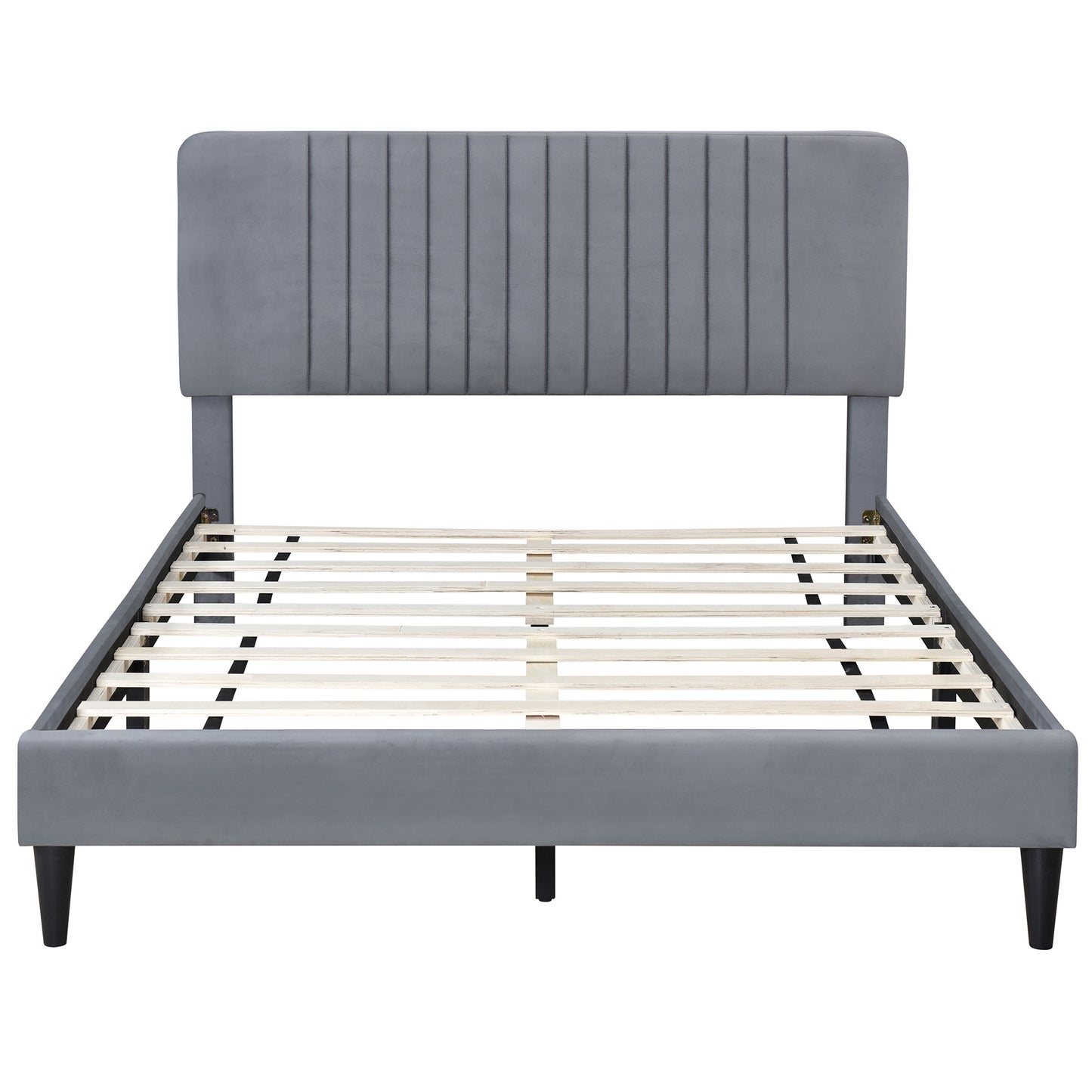 Full Size Upholstered Platform Bed,No Box Spring Needed, Velvet Fabric,Gray