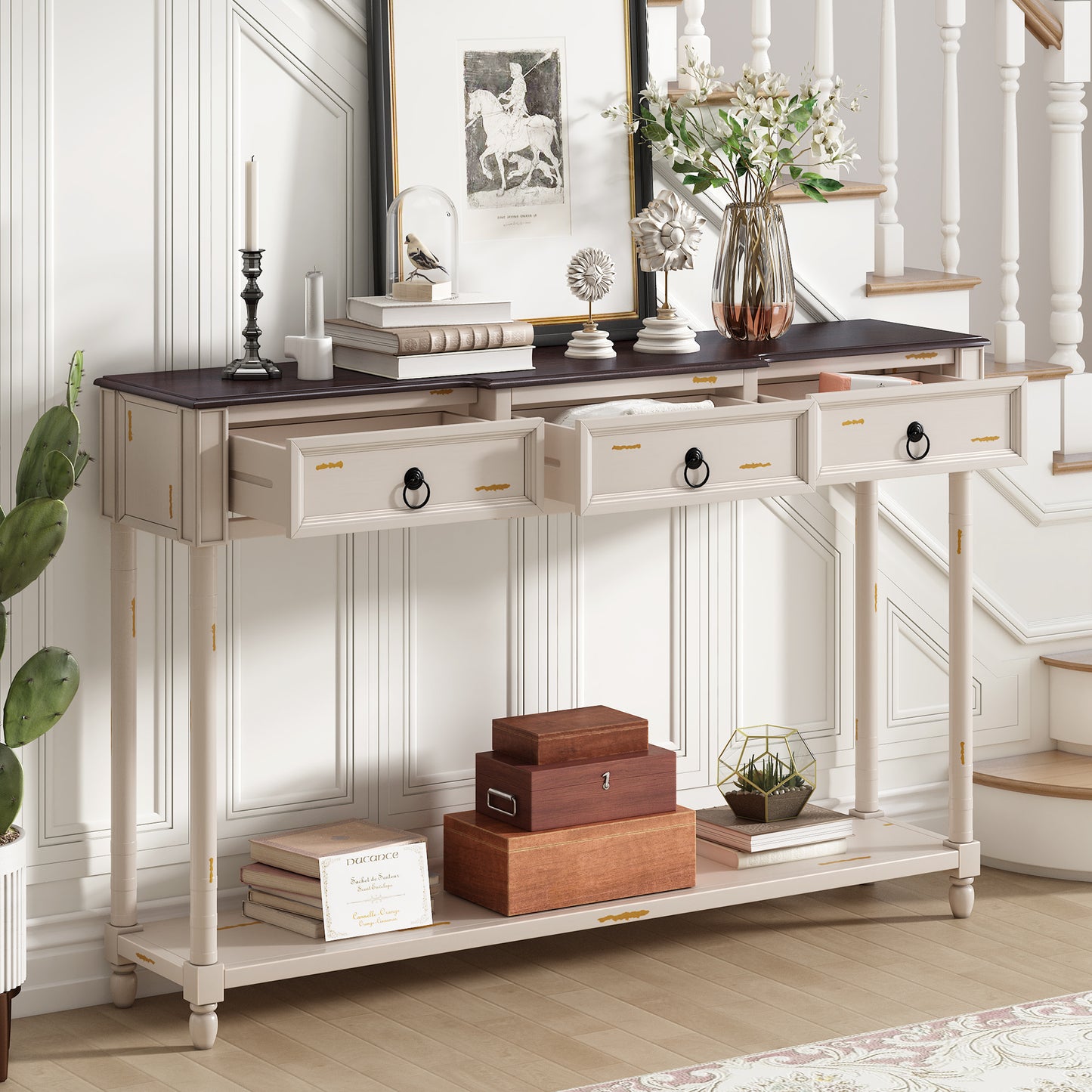 TREXM Console Table Sofa Table with Drawers for Entryway with Projecting Drawers and Long Shelf (Beige, OLD SKU: WF189574AAD)