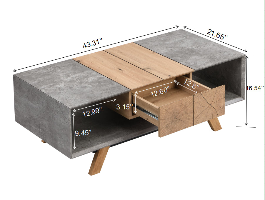 43.31'' Luxury Coffee Table with Drawer, Farmhouse & Industrial Table, Rectangular Table for Living Room