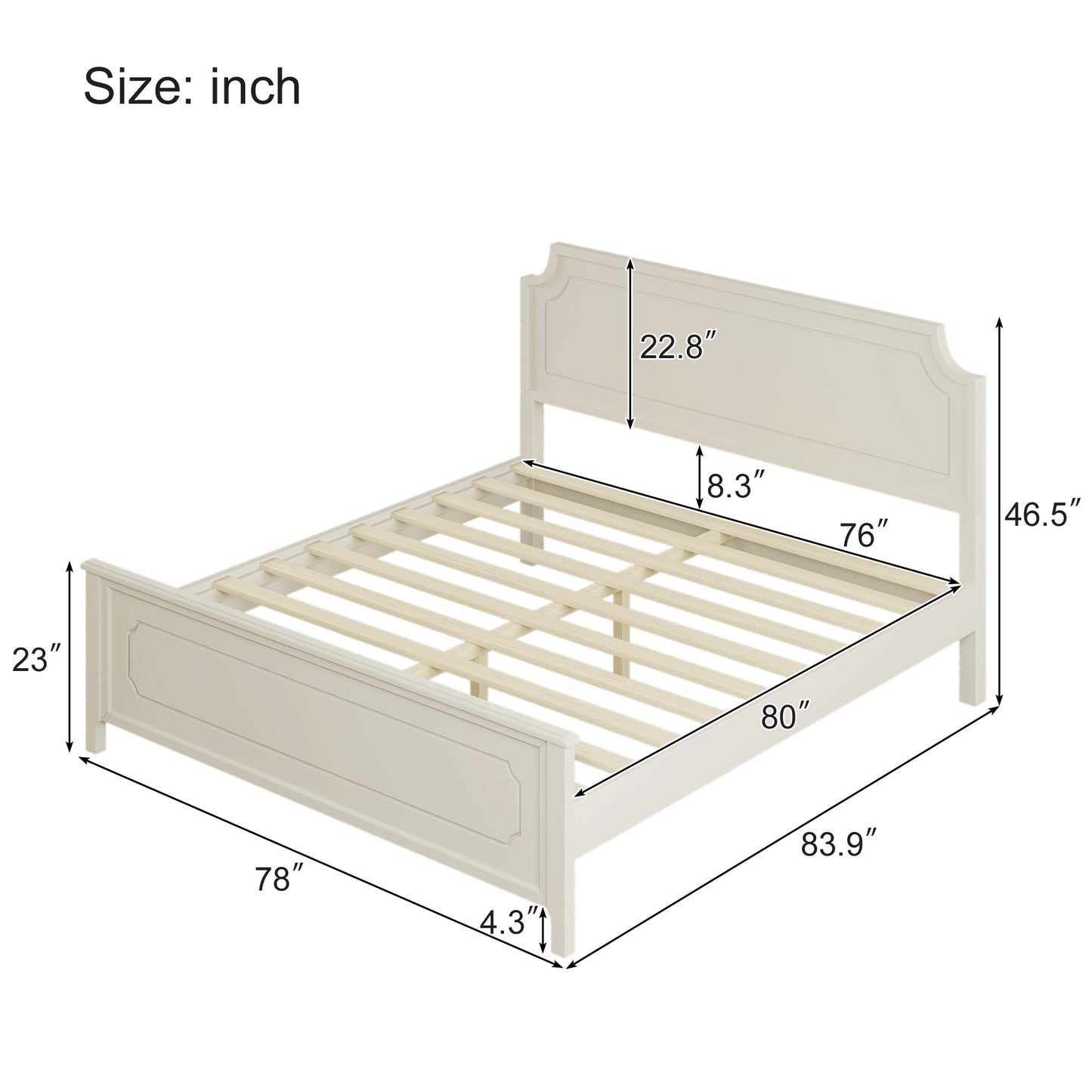 Milky White Solid Rubber Wood Platform Bed, King