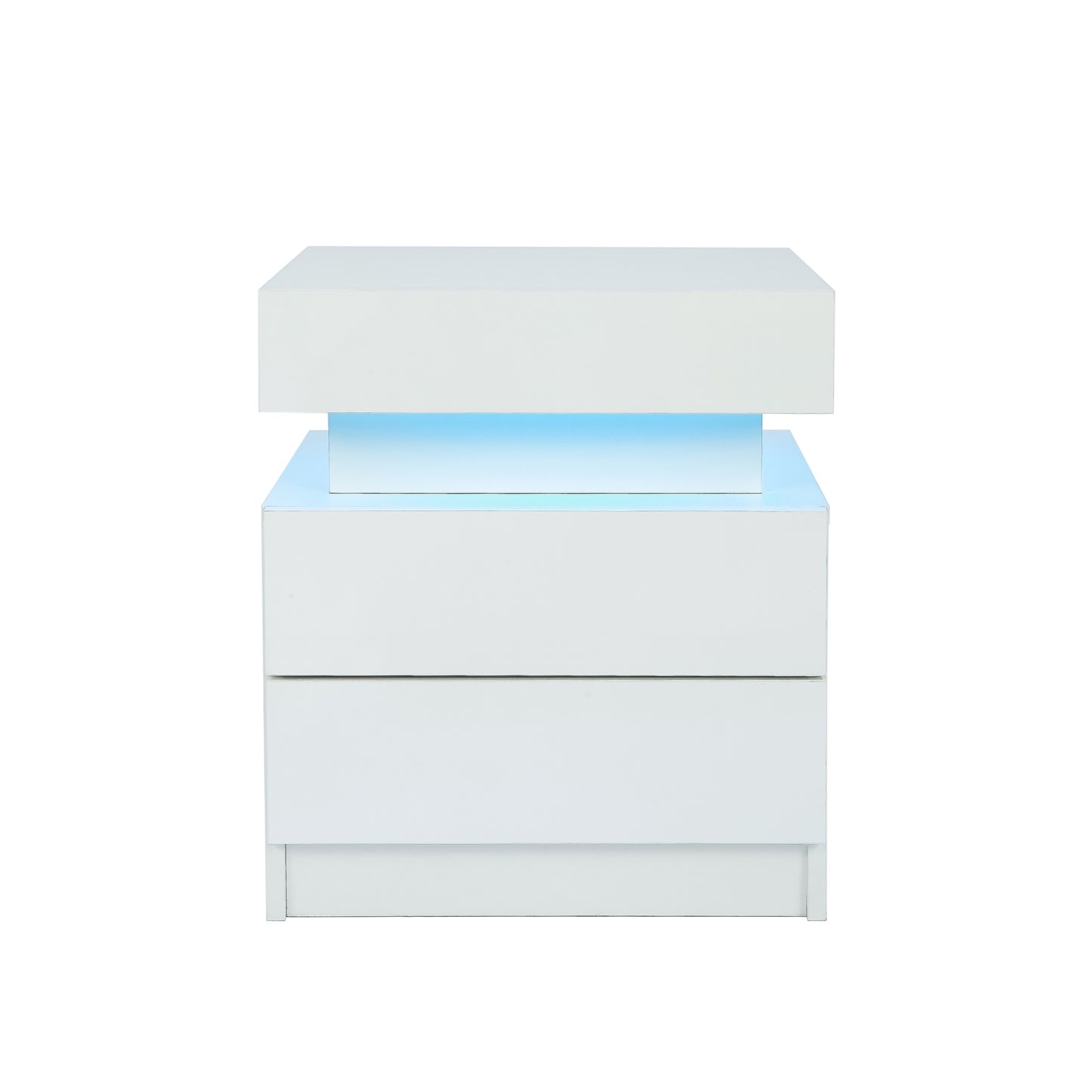 LED Nightstand Modern White Nightstand with Led Lights Wood Led Bedside Table Nightstand with 2 High Gloss Drawers for Bedroom