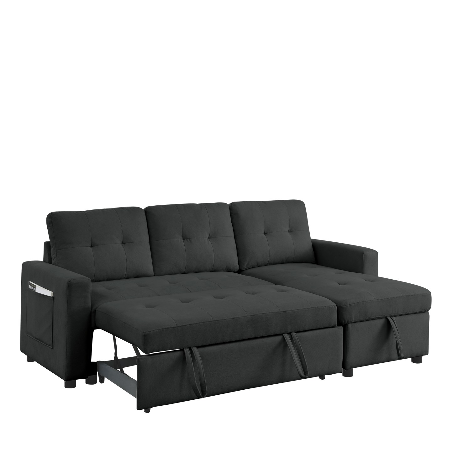 MH 78.5" Sleeper Sofa Bed Reversible Sectional Couch with Storage Chaise and Side storage bag for Small Space Living Room Furniture Set