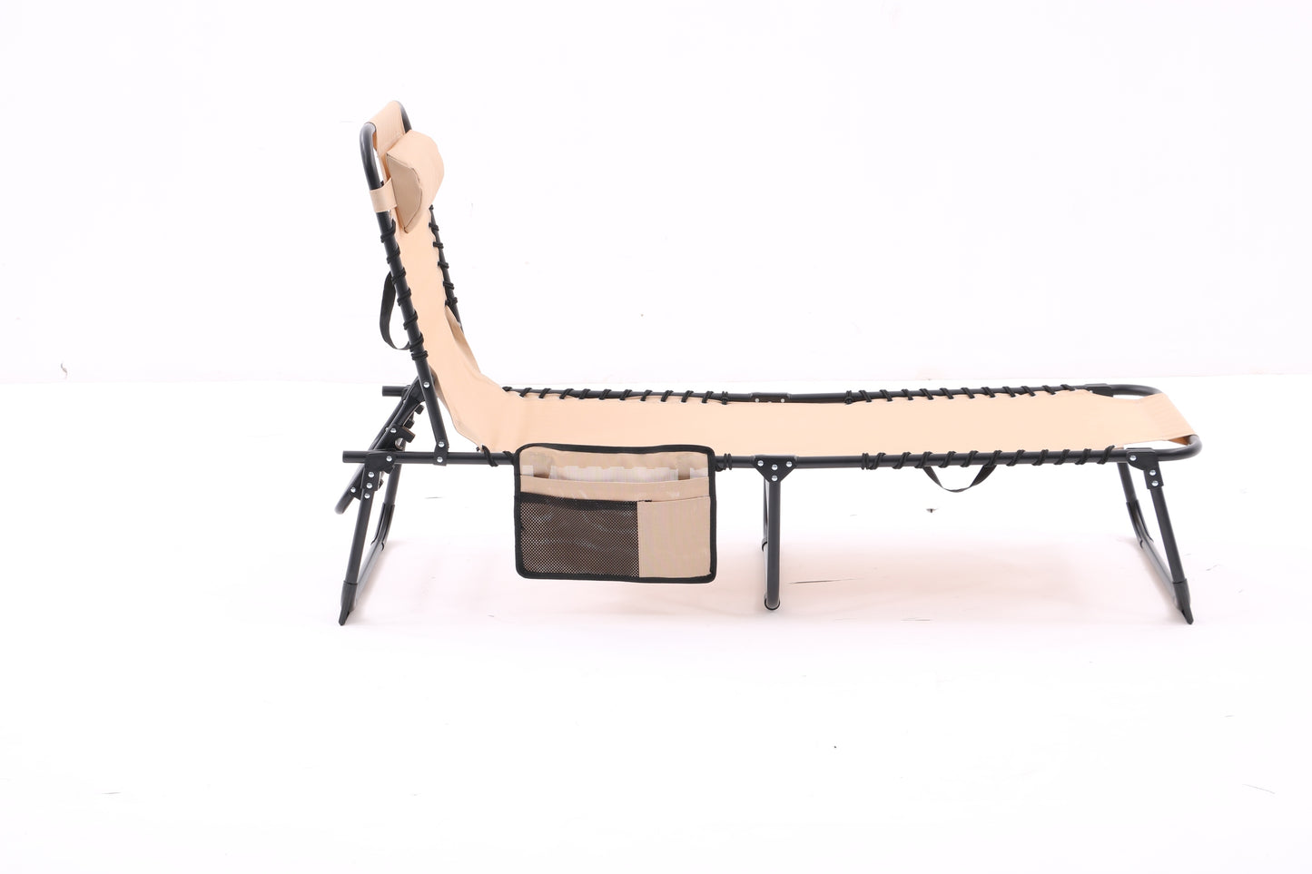 Folding Textilene Waterproof Patio Chaise Lounge Chair,Outdoor Adjustable and Reclining Tanning Chair with Pillow and Side Pocket for Lawn,Beach,Pool,Portable Camping and Sunbathing(2 Pieces,Khaki)