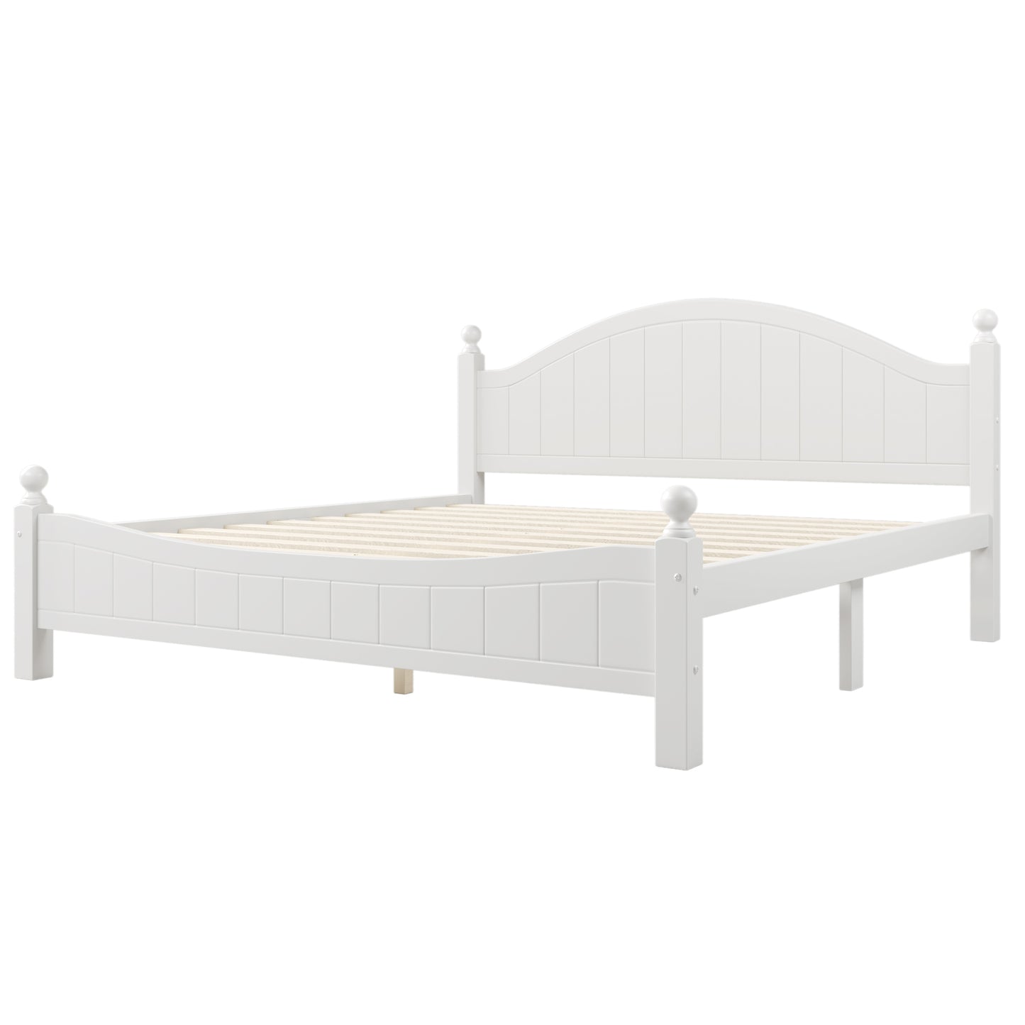 4 Pieces Traditional Concise Style White Bedroom Sets, Nightstand+ Dresser+ Mirror+King Bed