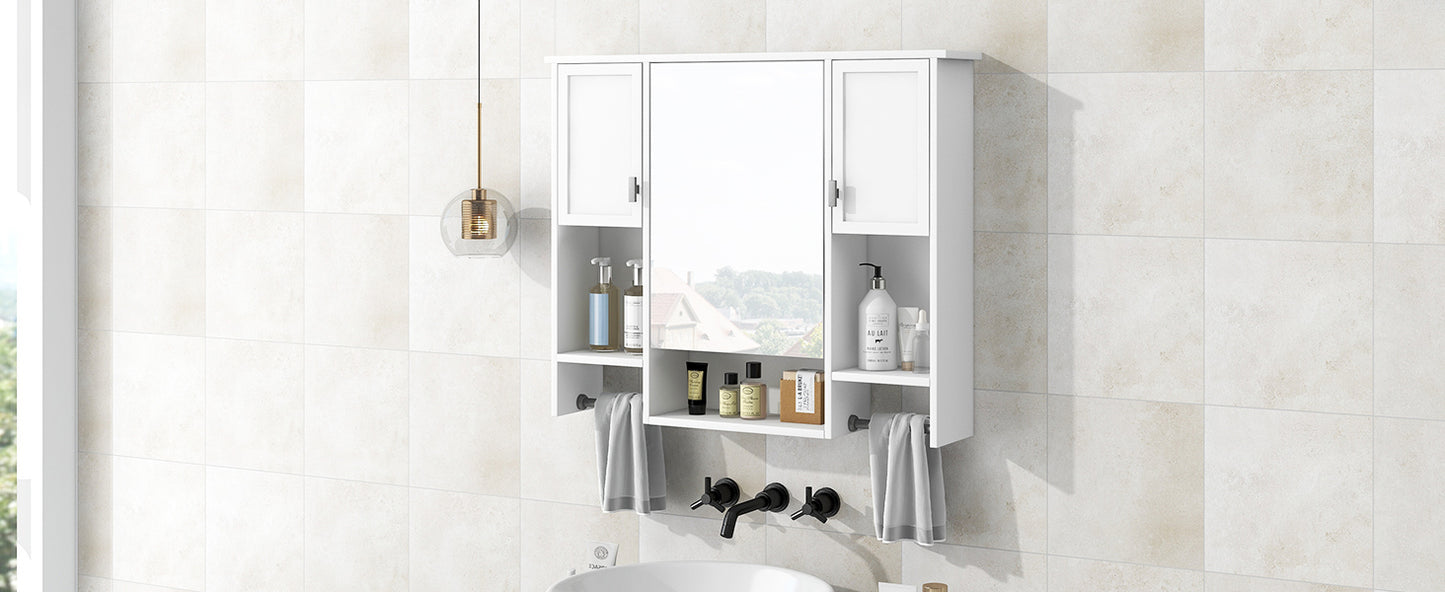 35'' x 28'' Modern Wall Mounted Bathroom Storage Cabinet, Bathroom Wall Cabinet with Mirror, Medicine Cabinet with Towels Bar