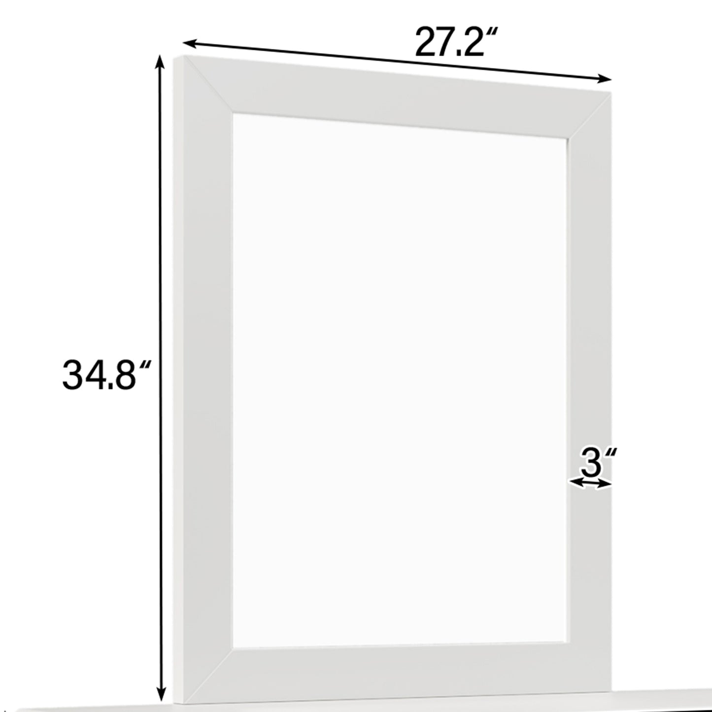 Traditional Concise Style White Wood Mirror
