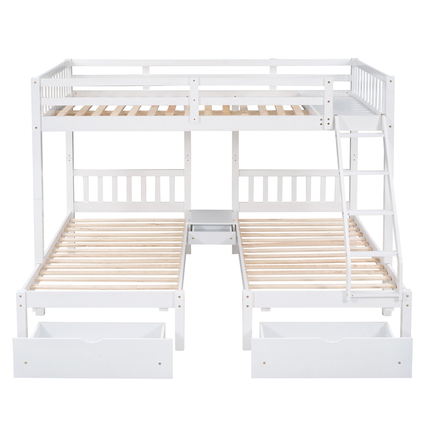 Full Over Twin & Twin Bunk Bed, Wood Triple Bunk Bed with Drawers and Guardrails, White (OLD SKU: LP000143AAK)