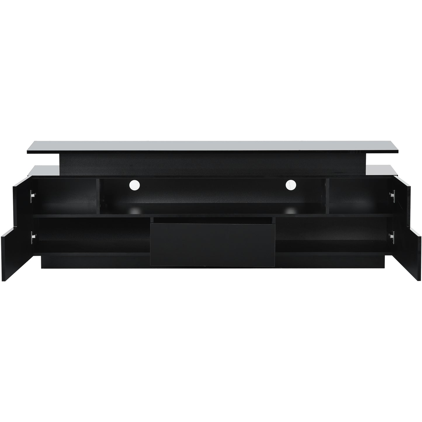 ON-TREND Modern, Stylish Functional TV stand with Color Changing LED Lights, Universal Entertainment Center, High Gloss TV Cabinet for 75+ inch TV, Black