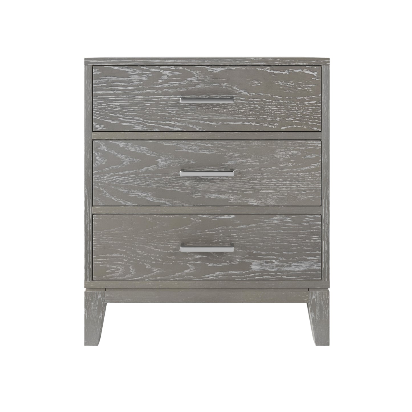 Modern Concise Style Gray Wood Grain Three-Drawer Nightstand with Tapered Legs and Smooth Gliding Drawers