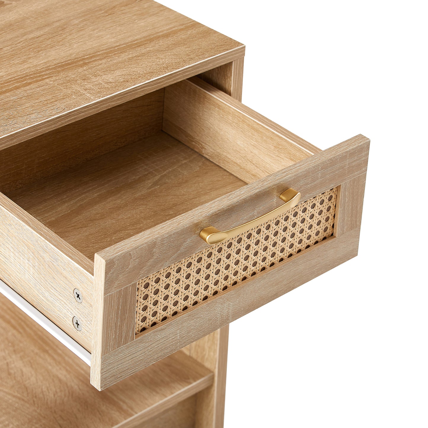 15.75" Rattan End table with  drawer, Modern nightstand, side table for living room, bedroom,natural