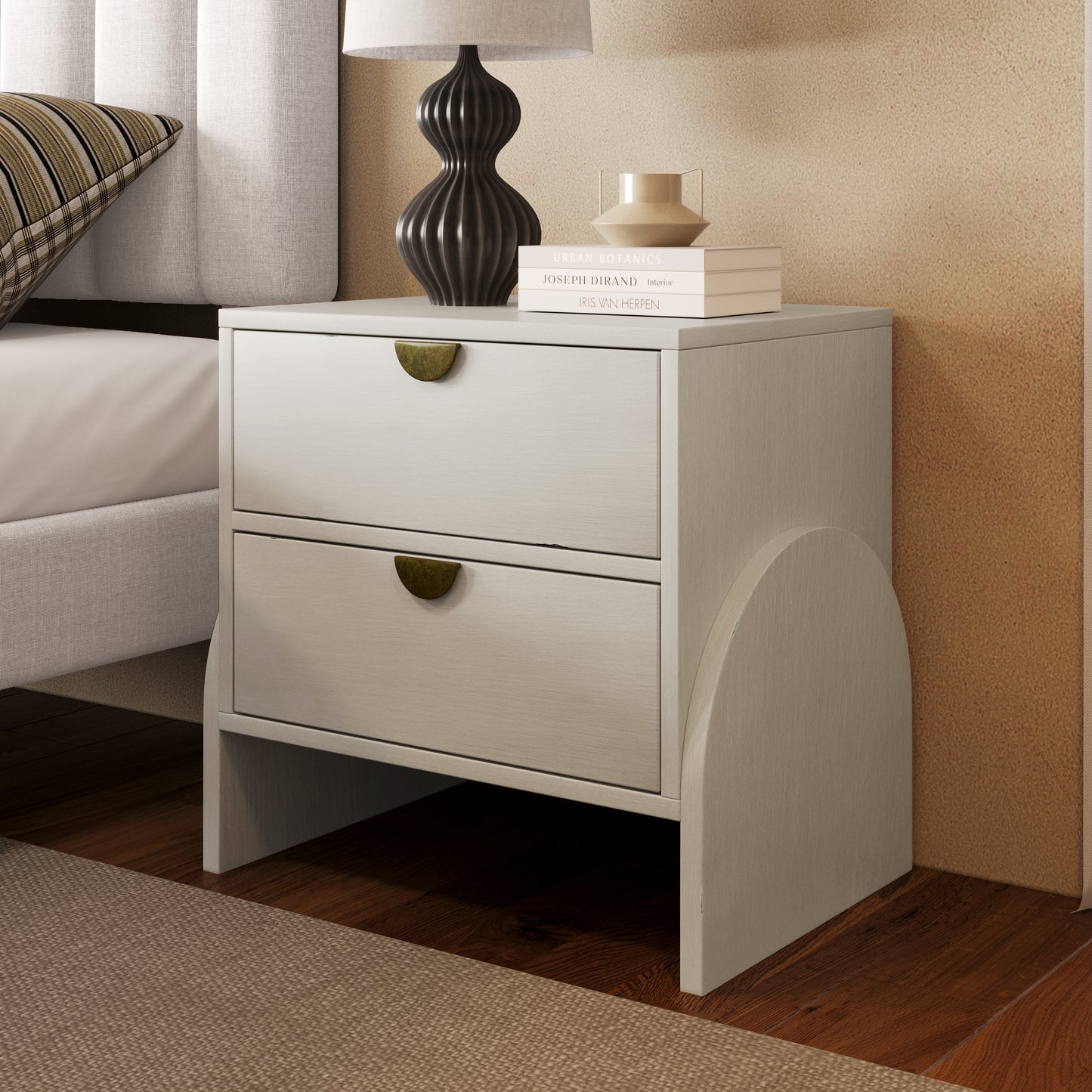 Retro Style Rubber Wood Venner Two-Drawer Bed Side Table Nightstand End Table for Living Room, Children's Room, Adult Room, Antique White