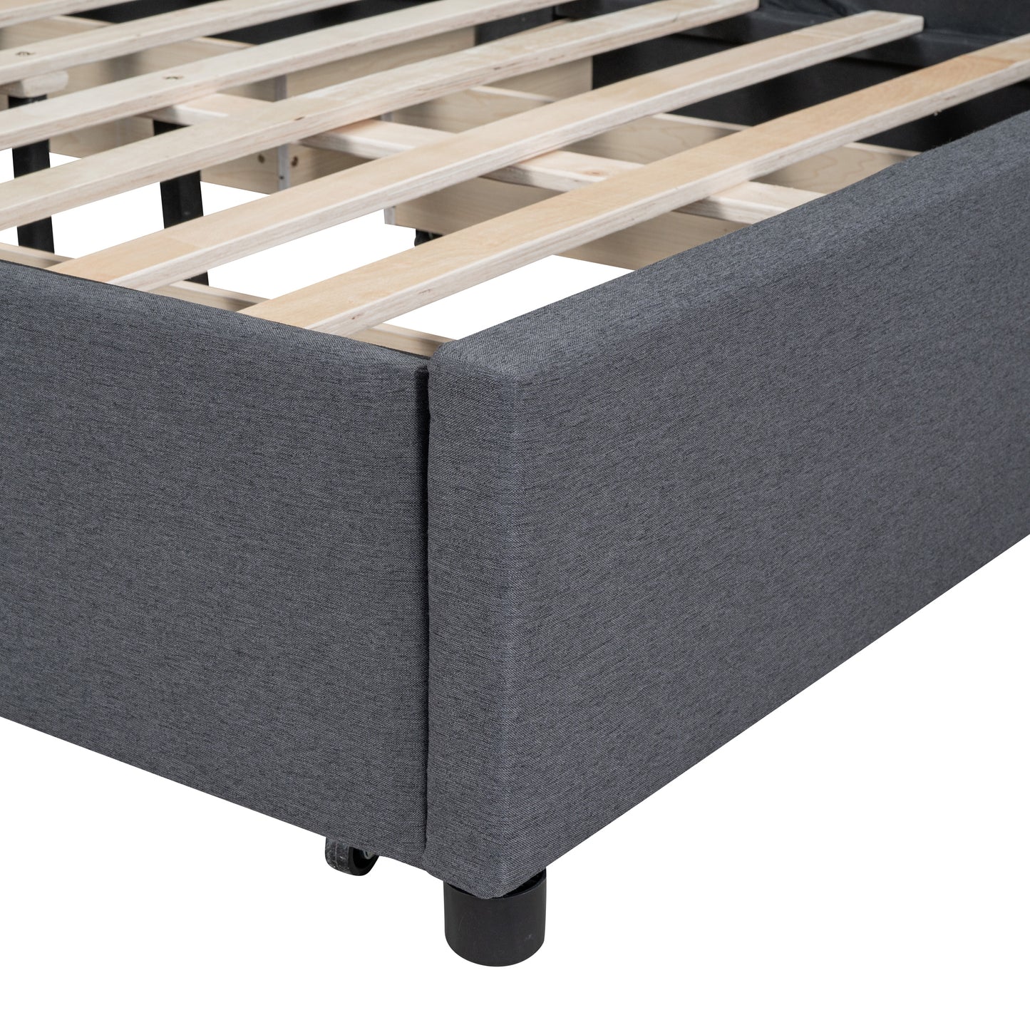 Full Size Upholstered Platform Bed with Classic Headboard and 4 Drawers, Linen Fabric, Gray