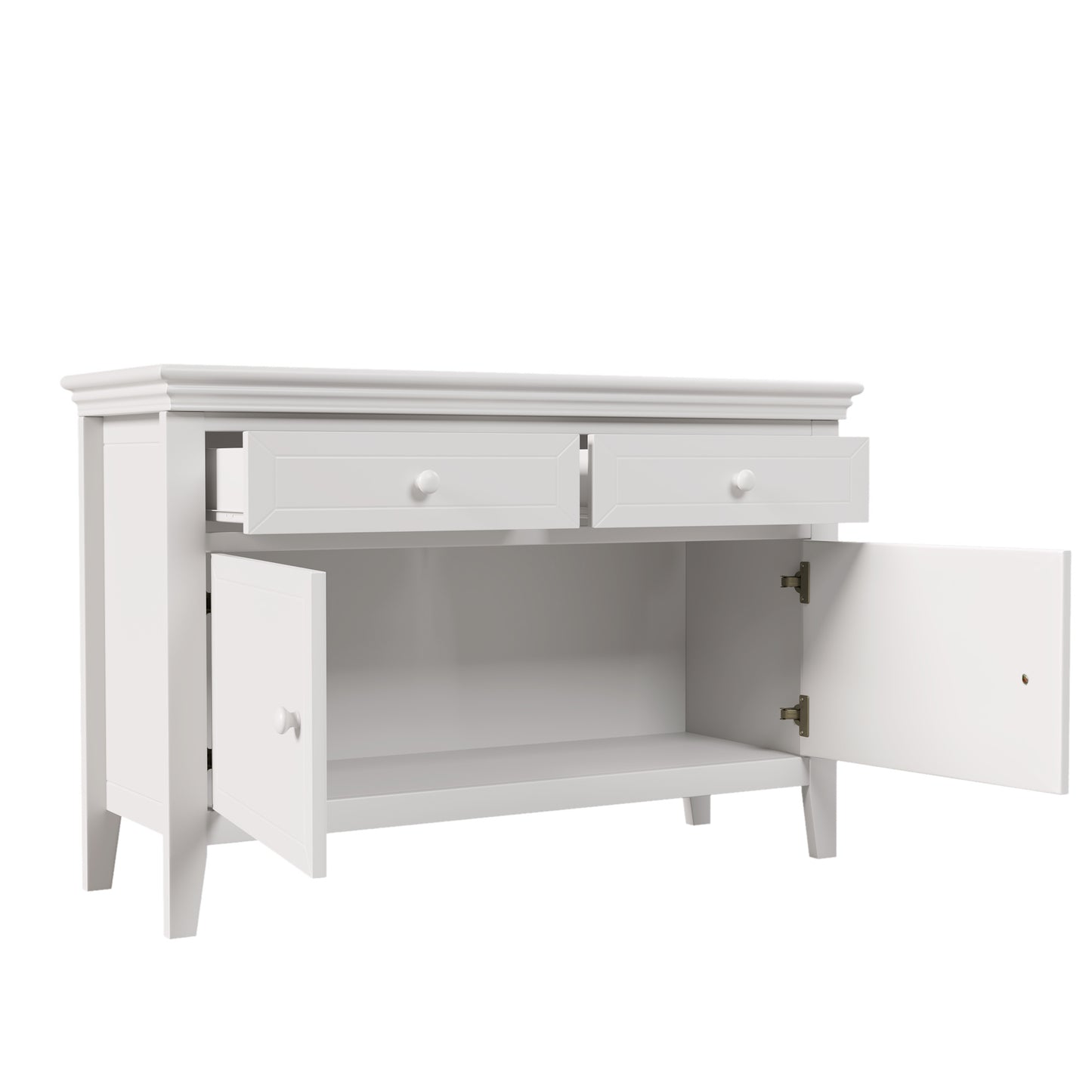 4 Pieces Traditional Concise Style White Bedroom Sets, Nightstand+ Dresser+ Mirror+King Bed