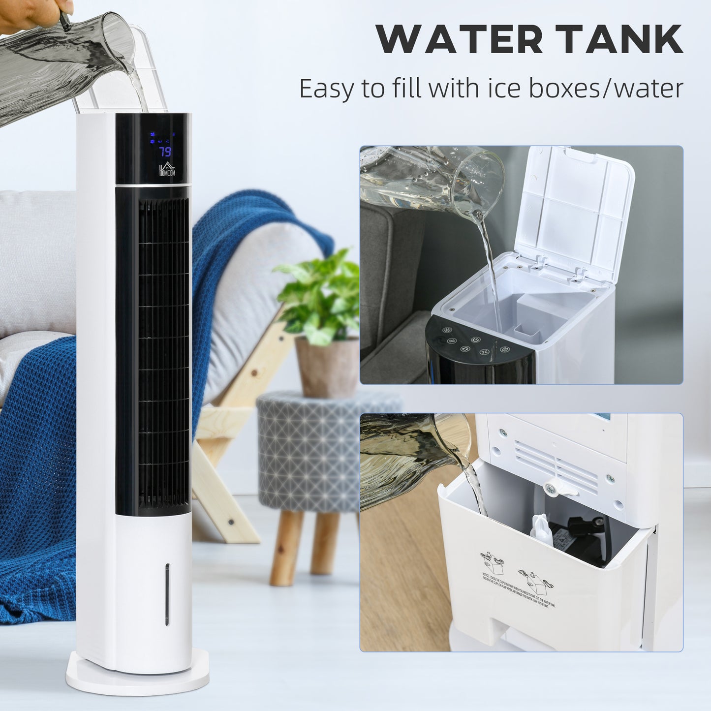 HOMCOM 42" Oscillating Evaporative Air Cooler for Home Office with Timer, 3-In-1 Ice Cooling Tower Fan Humidifier with 3 Modes, 3 Speeds, LED Display and Remote Control