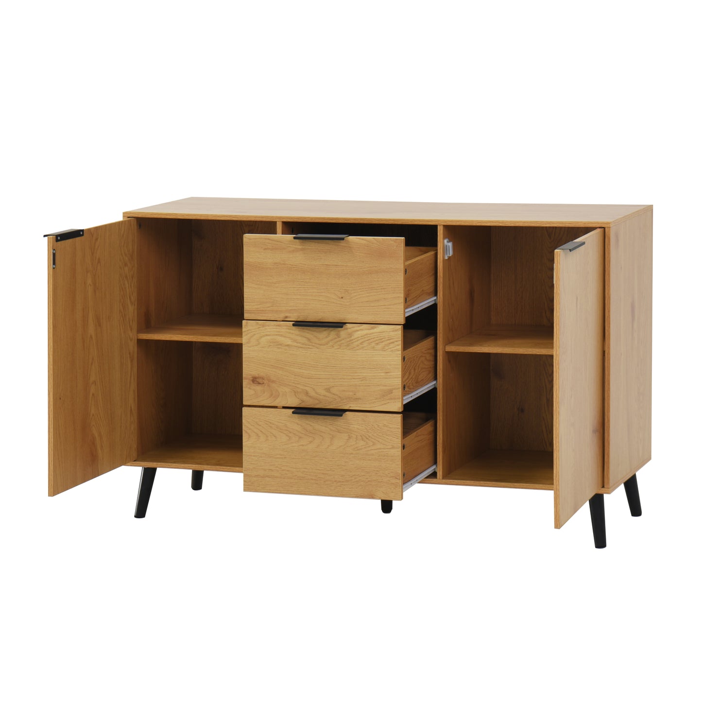 Sideboard Buffet Cabinet with Storage, Wood Coffee Bar Cabinet, 47.2" Kitchen Cabinet with 3 Drawers & 2 Doors, Kitchen Buffet Cabinet Cupboard Natural Wood Color