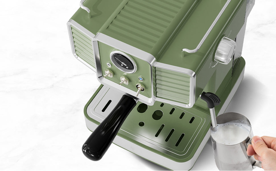 15 Bar Espresso Coffee Machine with Milk Frother Steam Wand, 1350W Professional Coffee Maker, 54 Oz Removable Water Tank Espresso Maker Cappuccino, Latte, Machiato, Green, For Home Barista