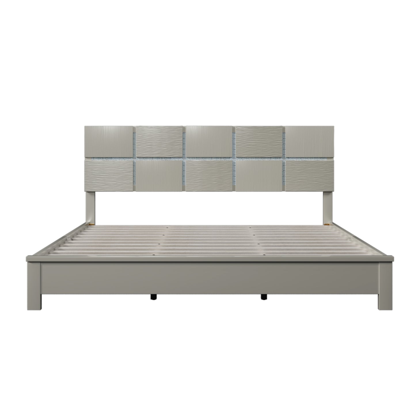 Champagne Silver Platform Bed Solid Rubber Wood Frame and Legs, King Size