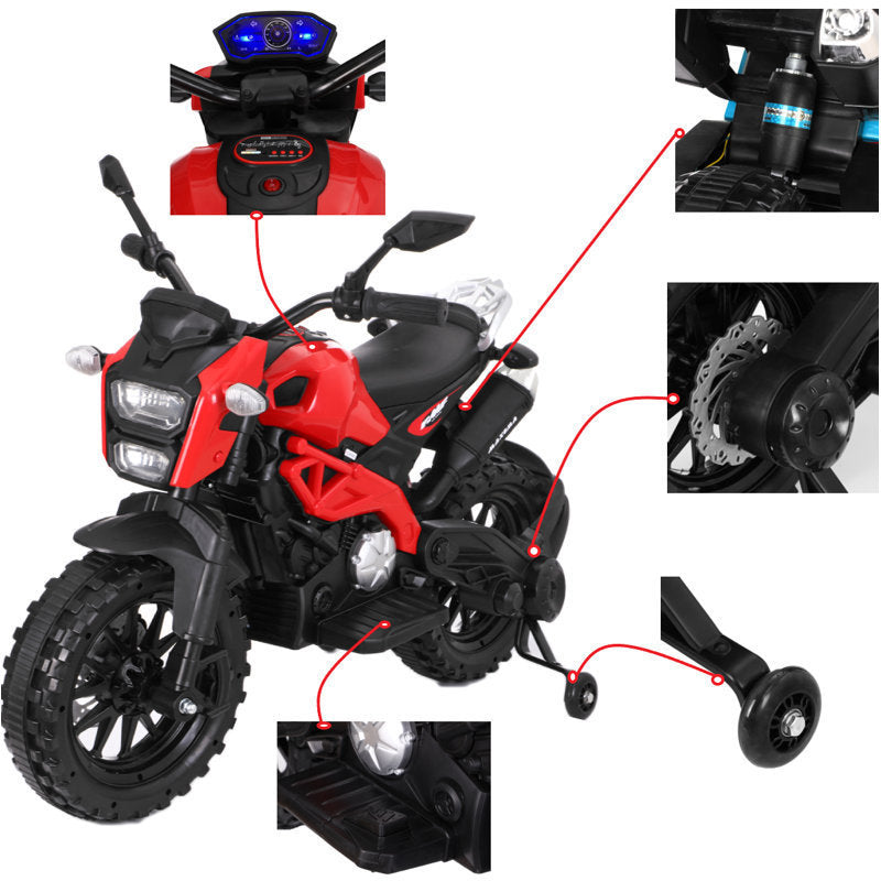 Electric Motorcycle for Kids, kids ride on  motorcycle, Tamco 12V  Electric Dirt  Bike with Training Wheels, Hand Racing   Foot Brake,PU seat,   Ride on Motorcycle for  3~6 years Boys Girls gift