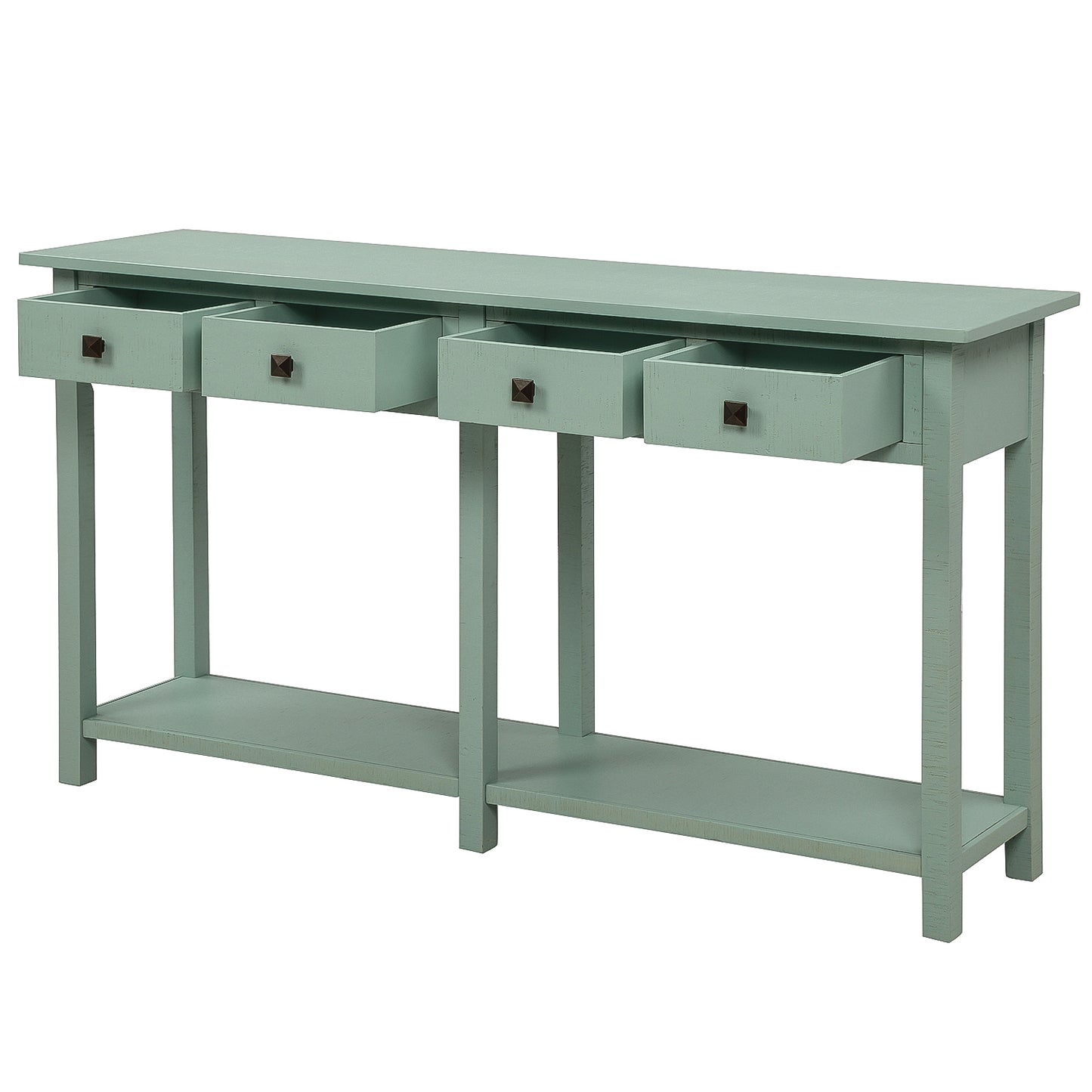 TREXM Rustic Brushed Texture Entryway Table Console Table with Drawers and Bottom Shelf for Living Room (Tiffany Blue)