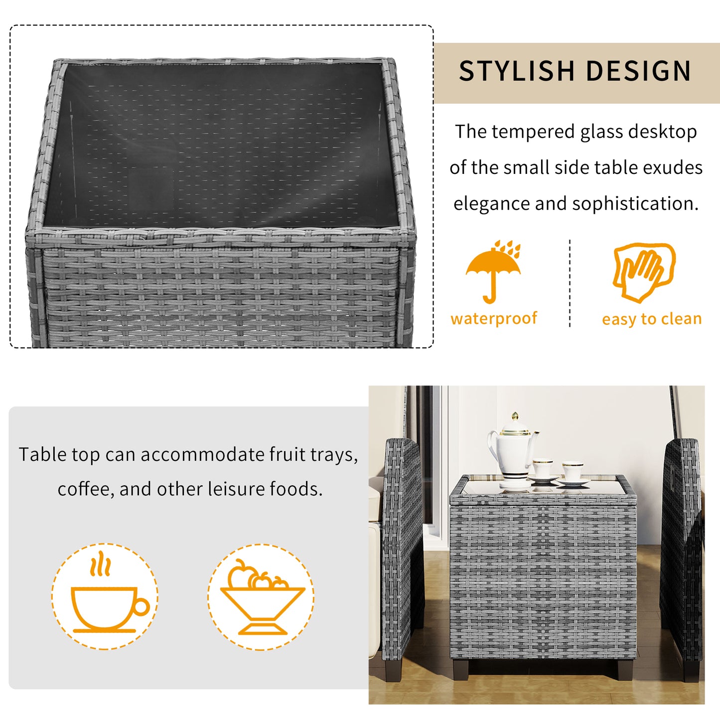 U_Style Outdoor Rattan Two-person Combination With Coffee Table, Adjustable, Suitable For Courtyard, Swimming Pool, Balcony