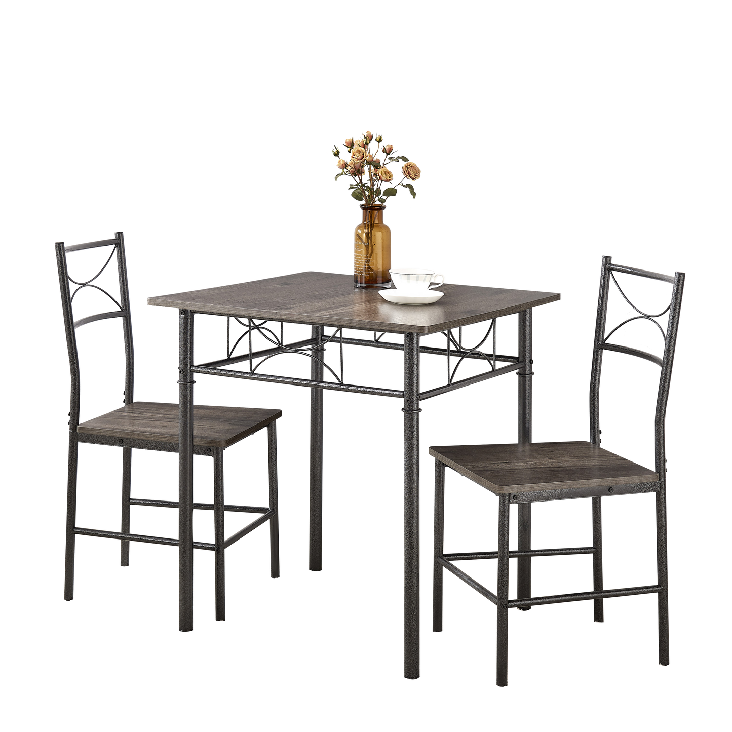 3-Piece Kitchen Dining Room Table Set Grey Chair