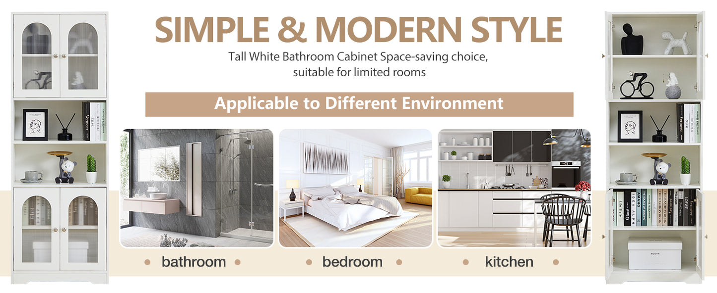 67" Tall Bathroom Storage Cabinet with Doors and Shelves, Towel Cabinet for Bathroom Freestanding, Linen Cabinet for Bathroom Storage 6 Tier, White Kitchen Pantry Cabinet Wood