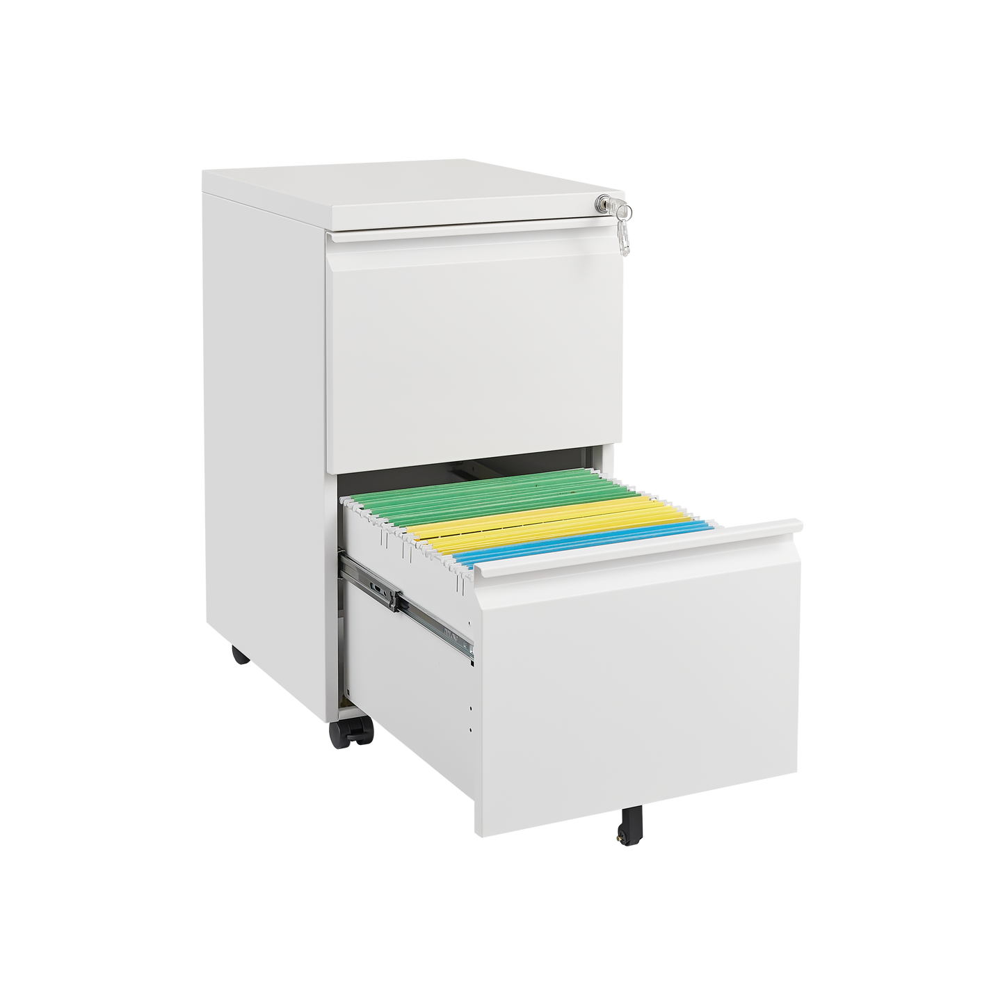 Metal 2 Drawer Mobile File Cabinet with Lock, Under Desk Office Steel Filing Cabinet, 25.6''H Legal/Letter Size Files Storage Cabinet,White