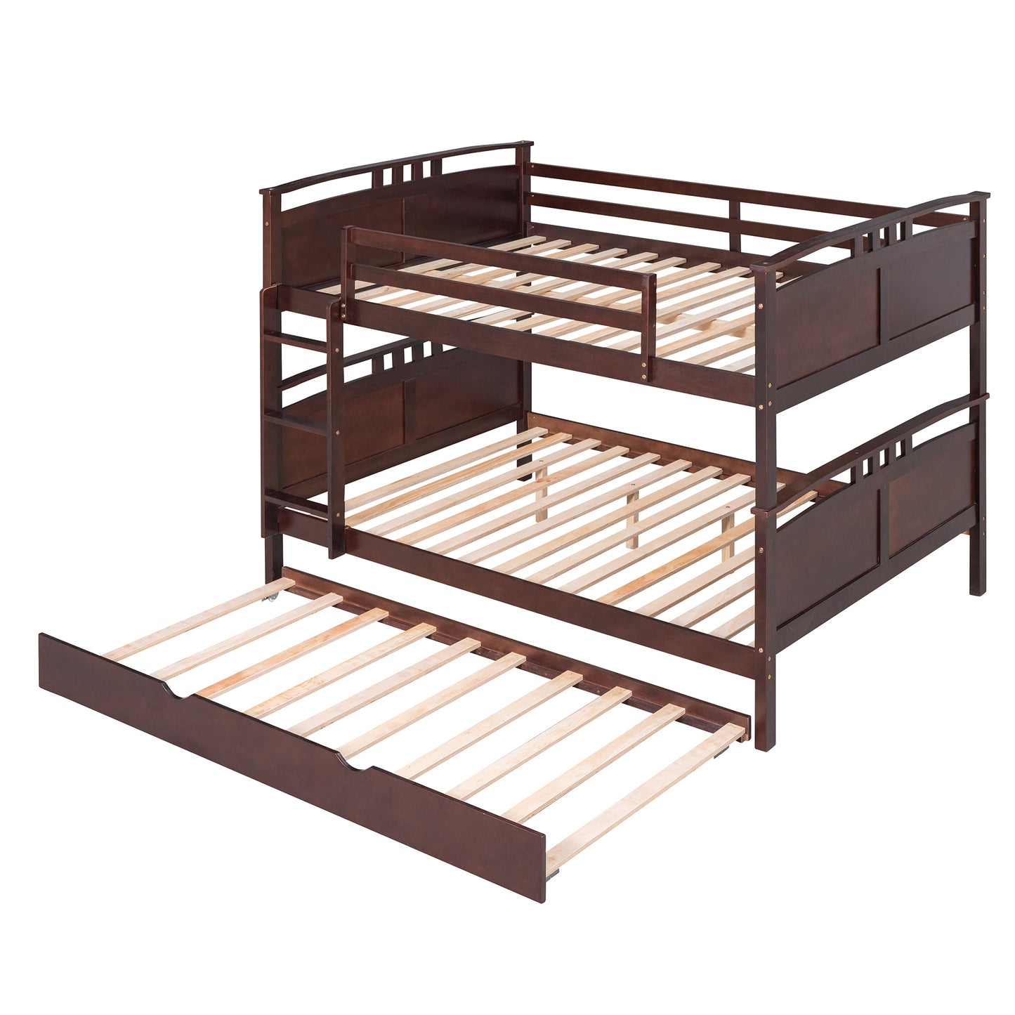 Full-Over-Full Bunk Bed with Twin size Trundle , Separable Bunk Bed for Bedroom - Espresso
